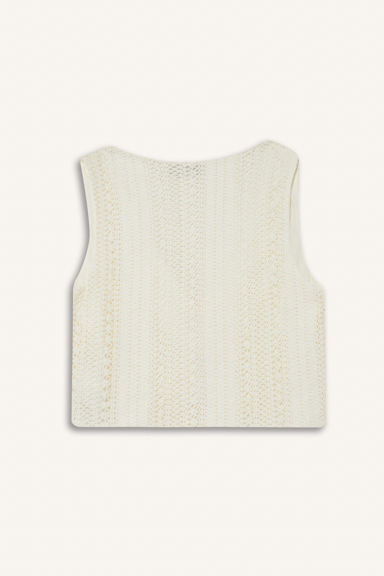 Coool Loose Fit V Yaka Triko Görünümlü Önden Bağlamalı Kolsuz Bluz