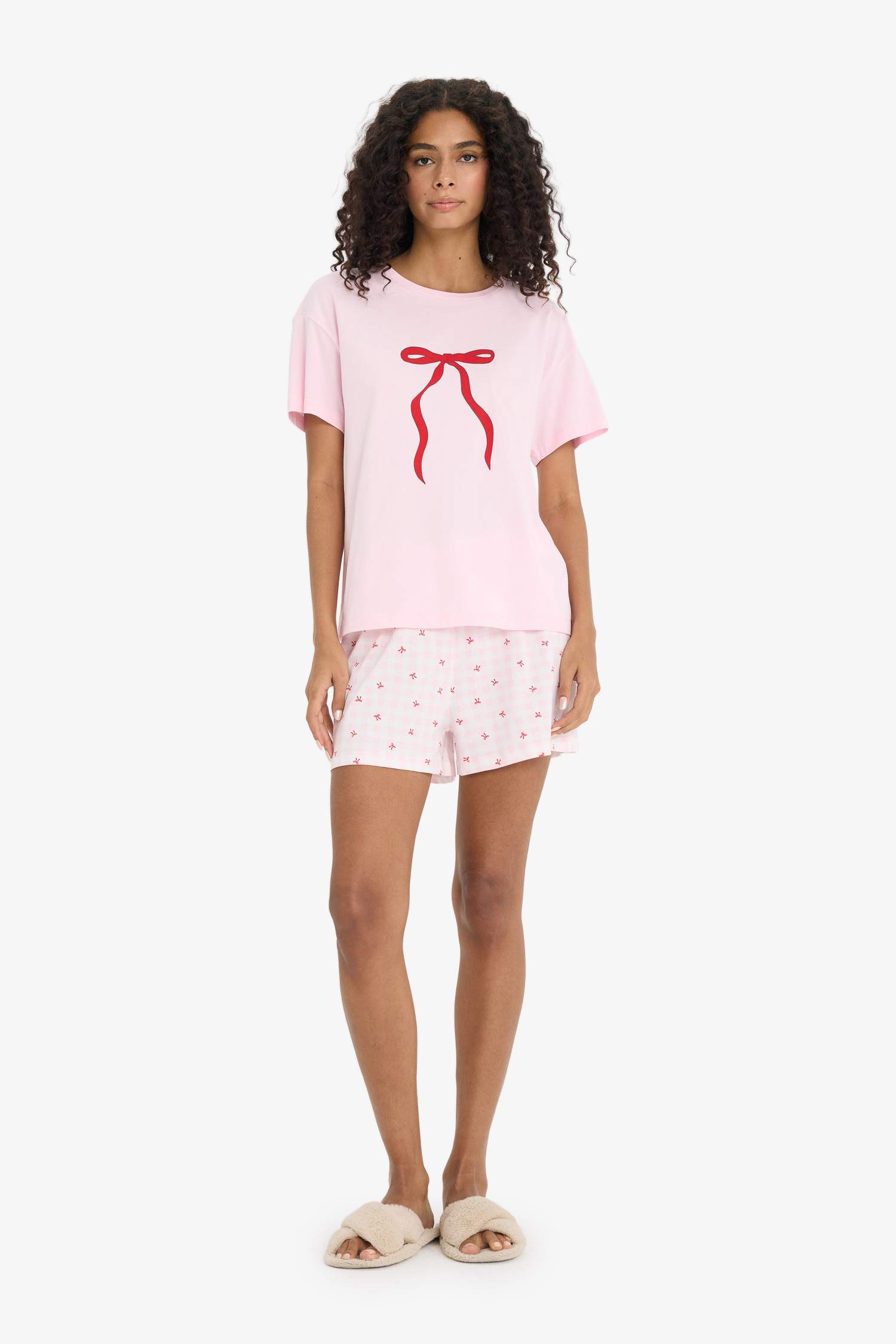 Pijama Takımı Regular Fit Baskılı Kısa Kollu Üst Şort-Fall in Love