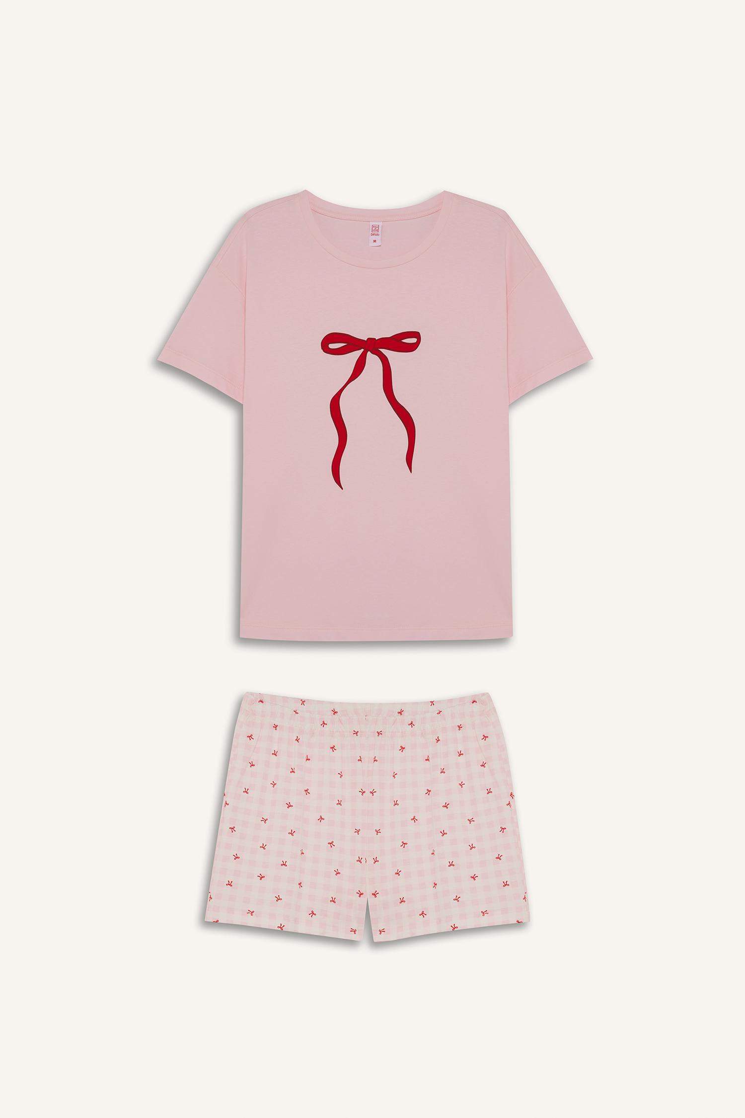 Pijama Takımı Regular Fit Baskılı Kısa Kollu Üst Şort-Fall in Love