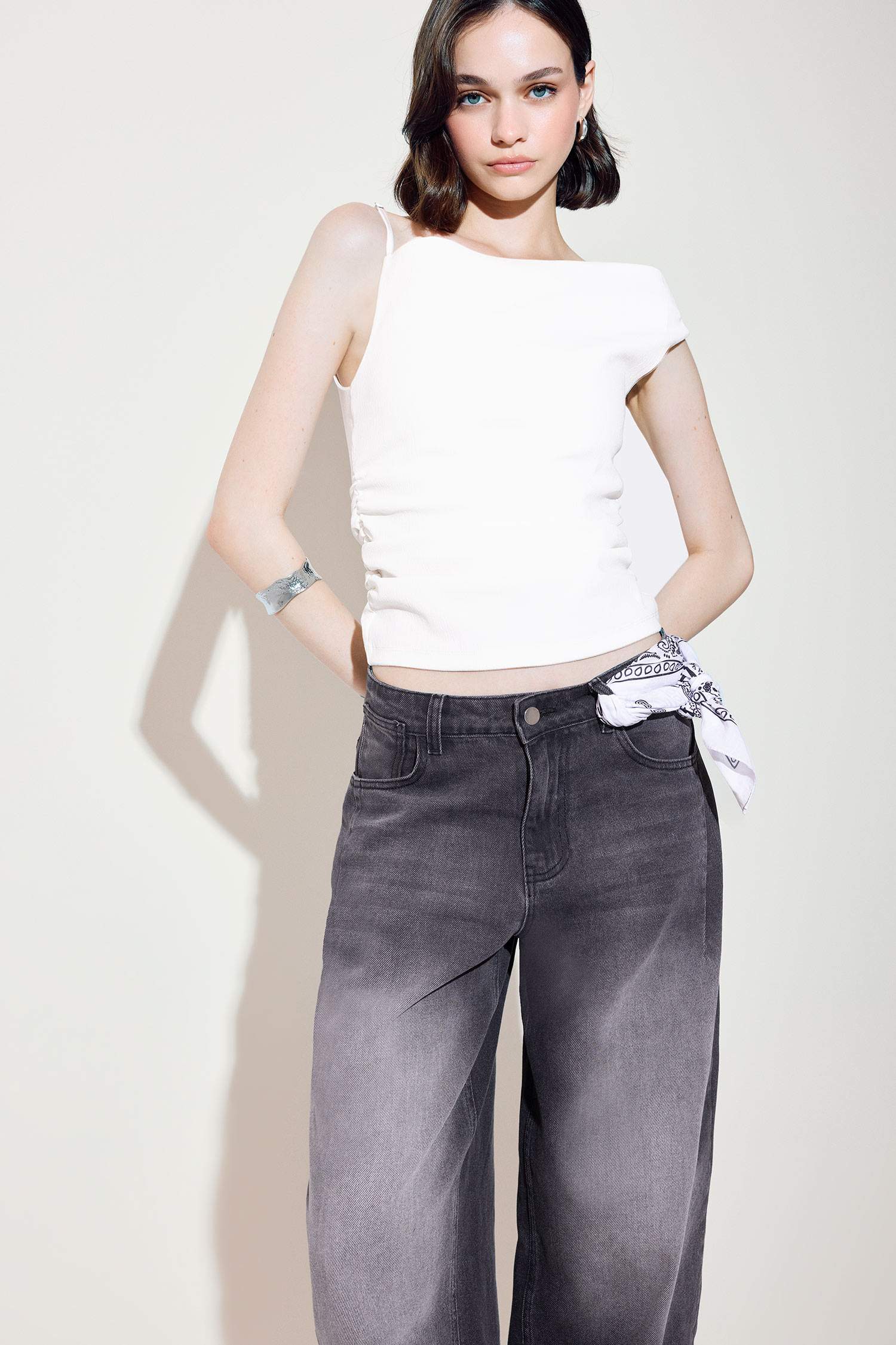 Asymmetrical One Shoulder Crepe Blouse