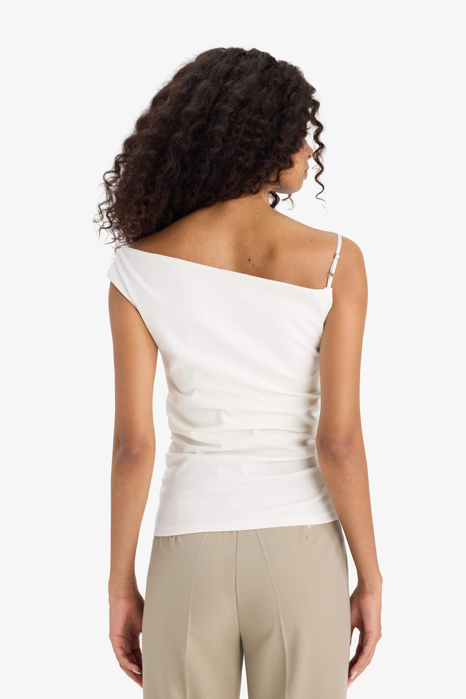 Asymmetrical One Shoulder Crepe Blouse