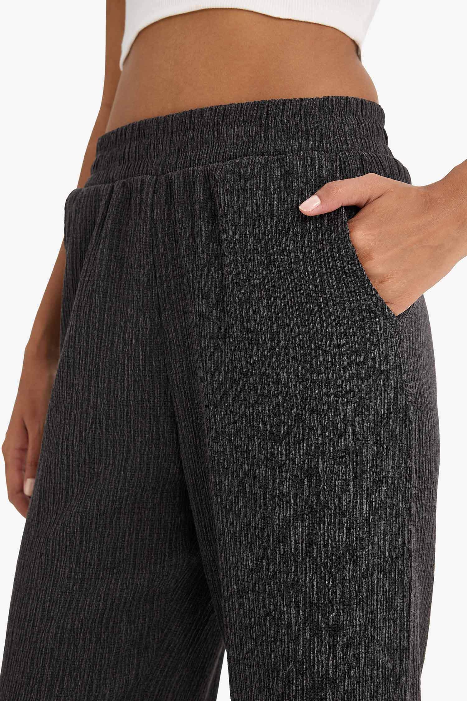Wide Leg Basic Düz Bürümcük Geniş Paça Pantolon