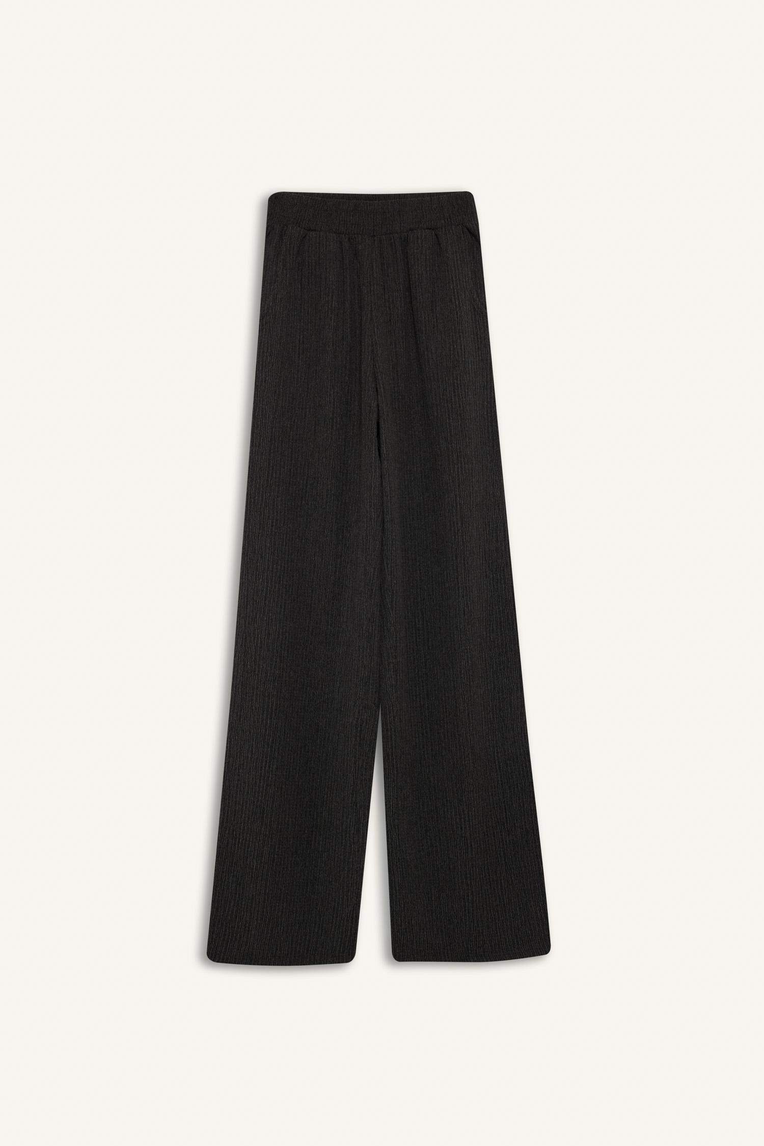 Wide Leg Basic Düz Bürümcük Geniş Paça Pantolon