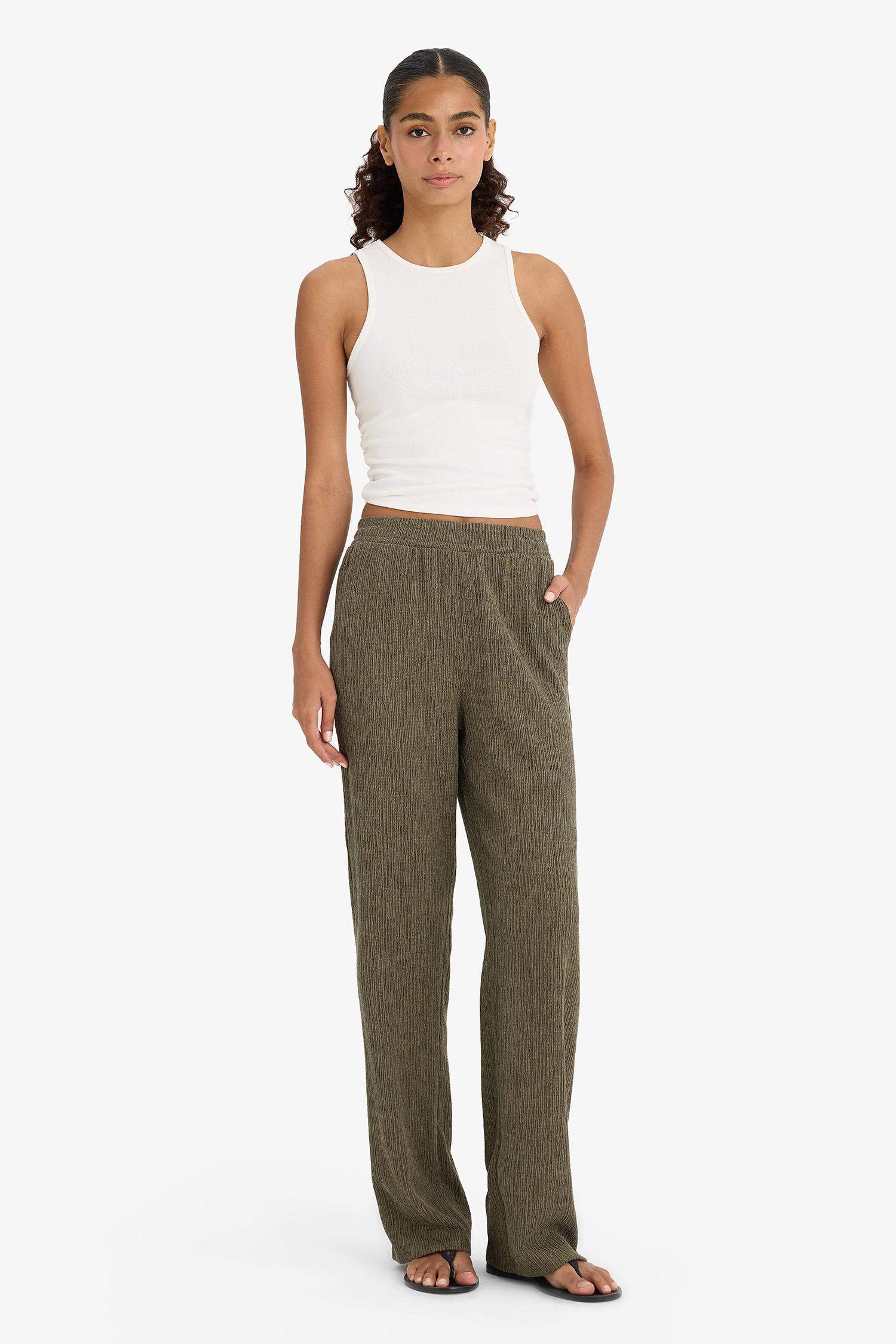 Wide Leg Esnek Belli Geniş Paça Bürümcük Pantolon