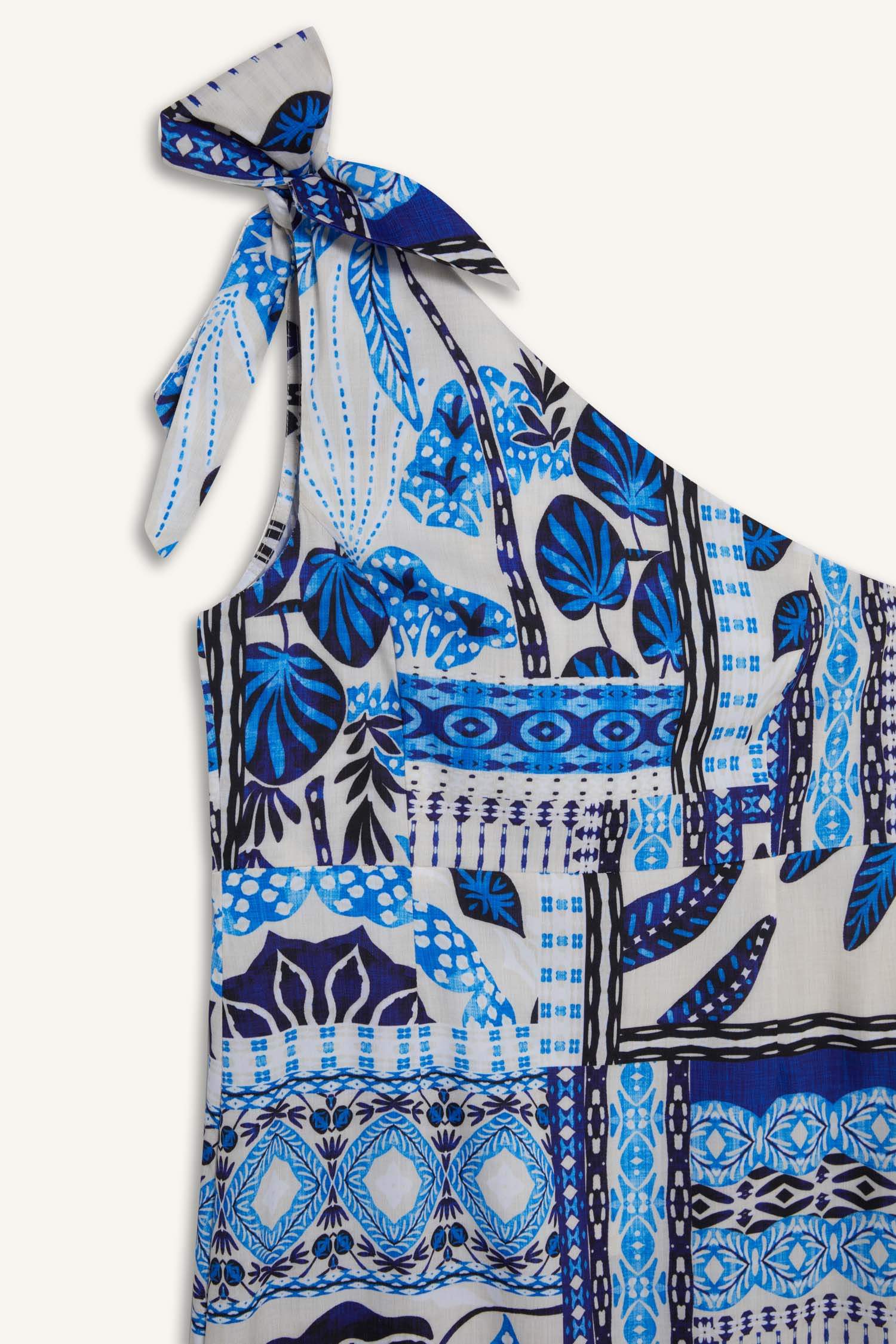 Regular Fit Tropikal Desenli Tek Omuzlu Poplin Plaj Elbisesi-Fall in Love