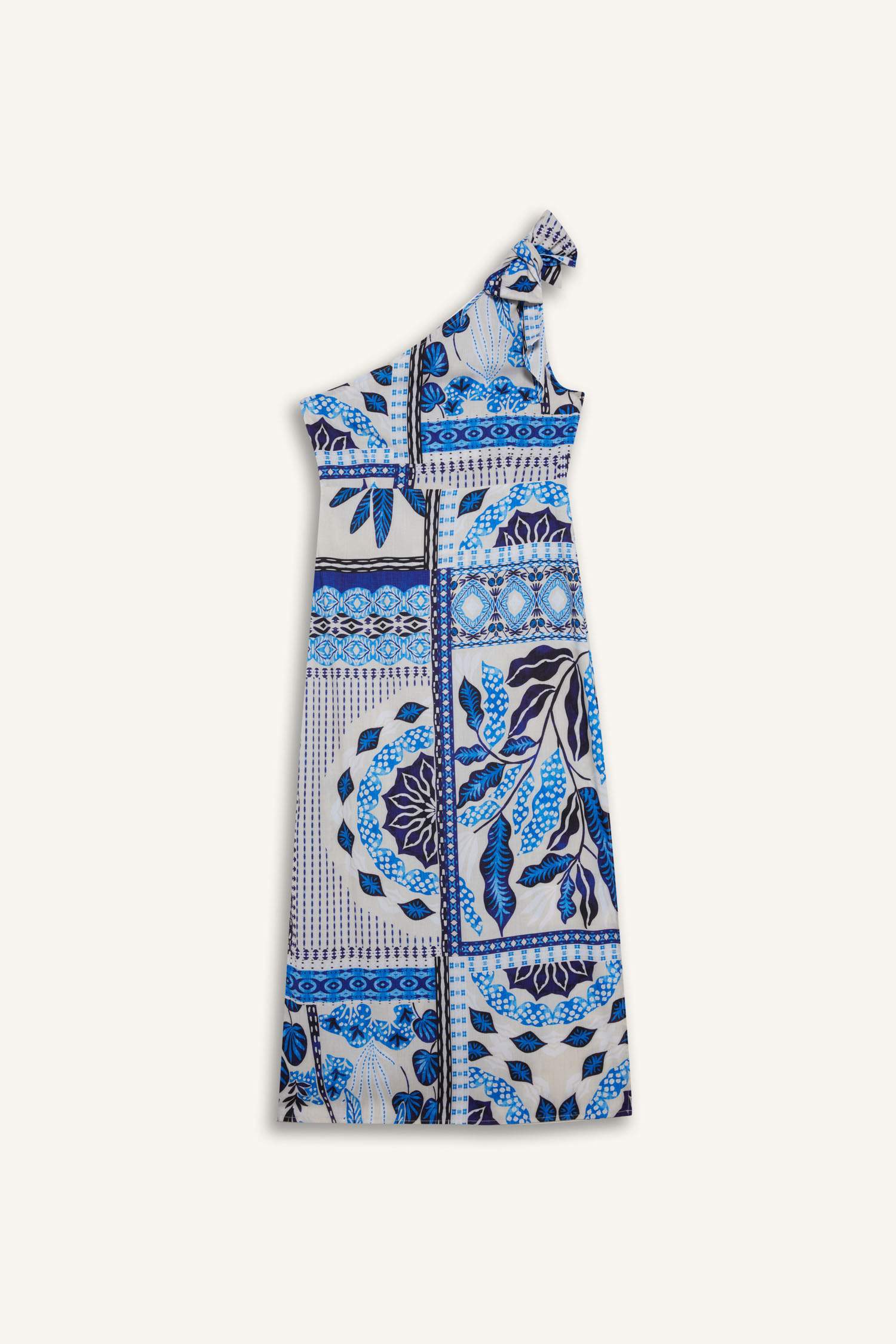 Regular Fit Tropikal Desenli Tek Omuzlu Poplin Plaj Elbisesi-Fall in Love