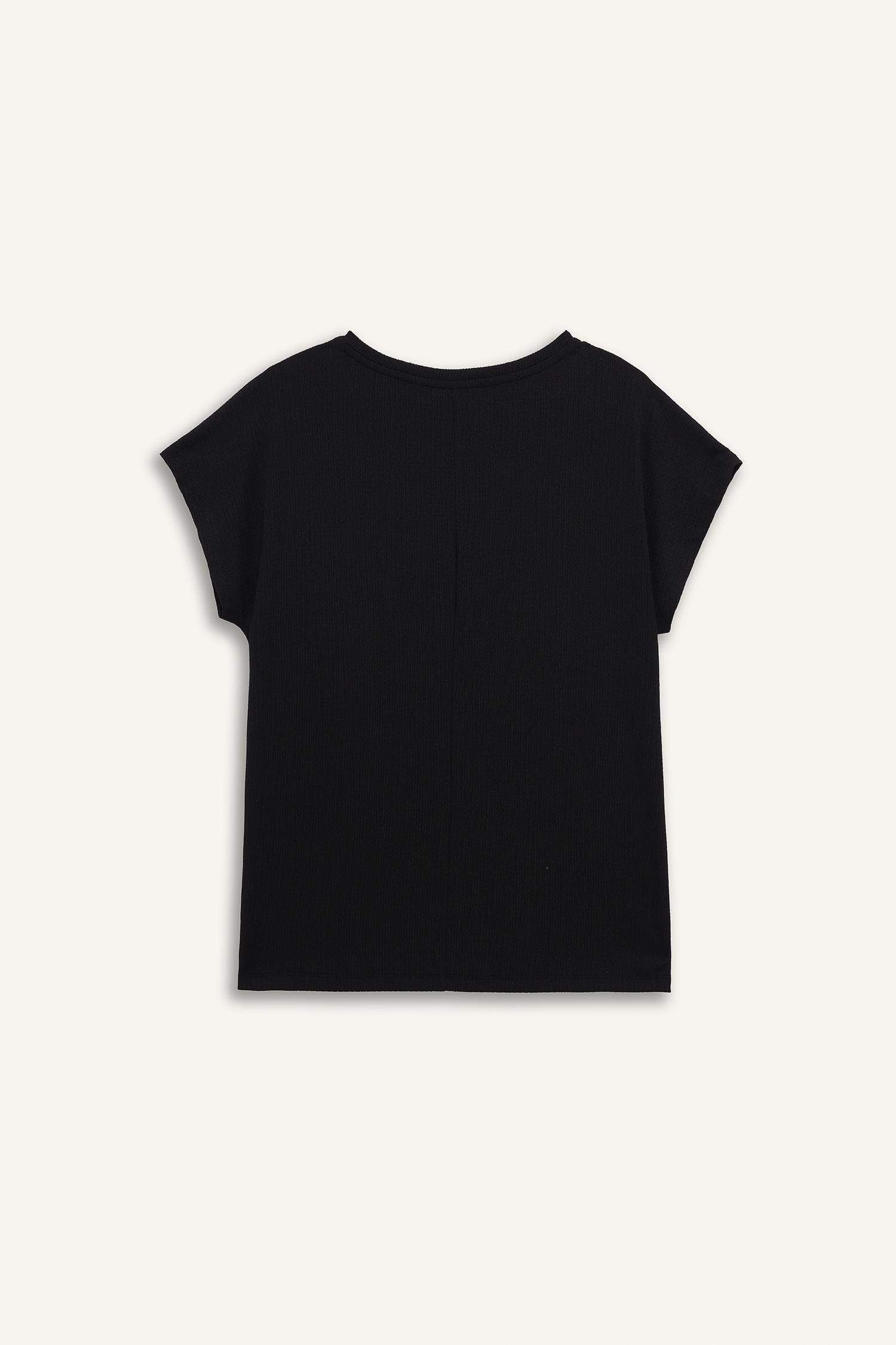 Crew Neck Crepe Short Sleeve Black T-Shirt