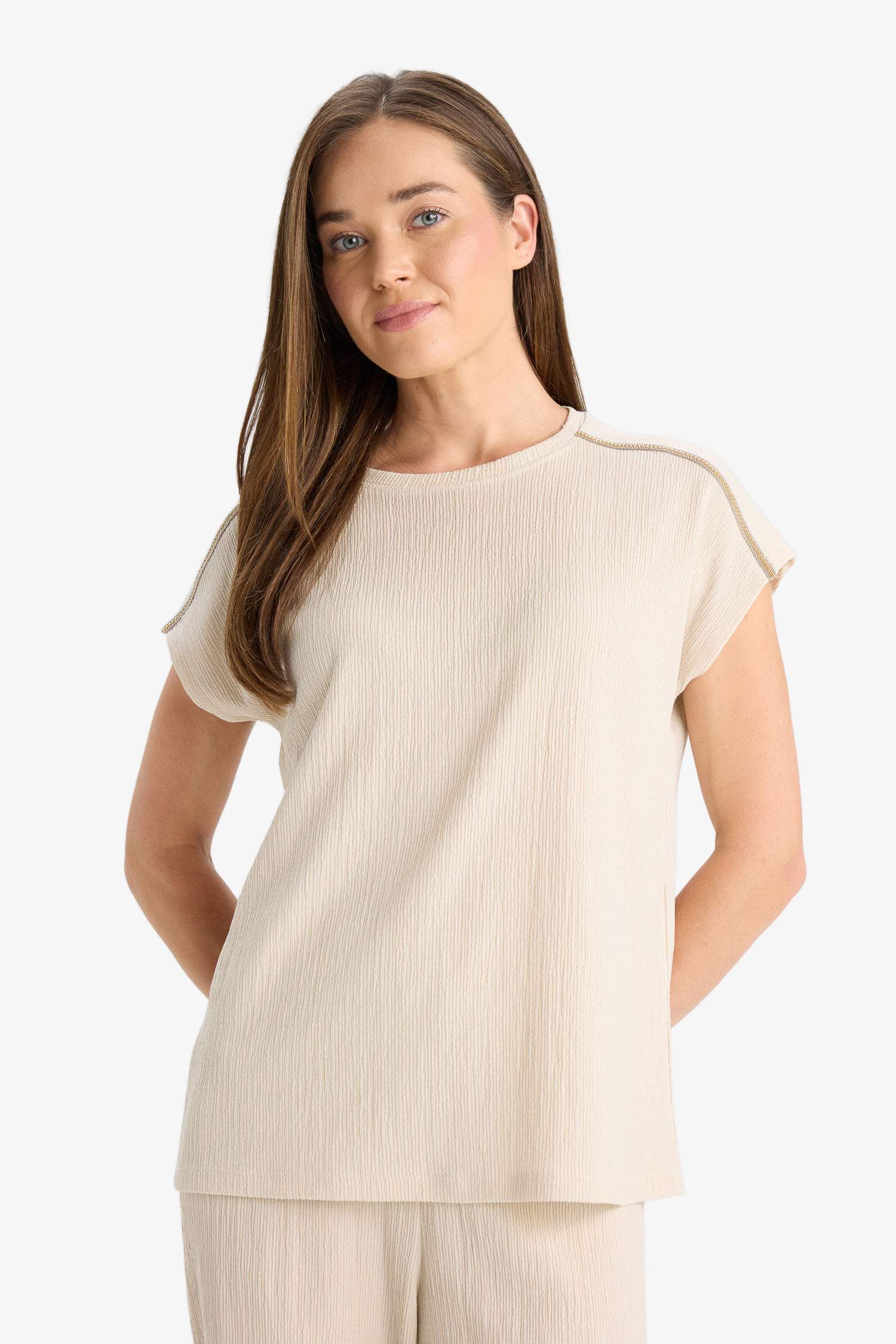 Crew Neck Crepe Short Sleeve T-Shirt