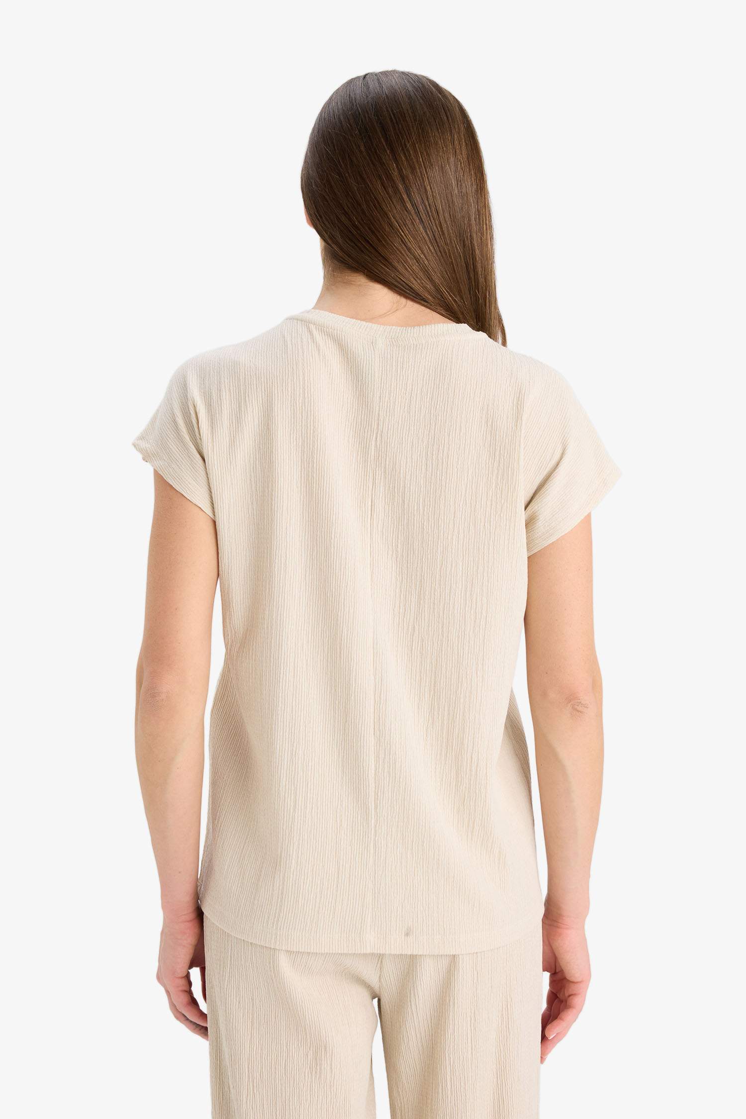 Crew Neck Crepe Short Sleeve T-Shirt