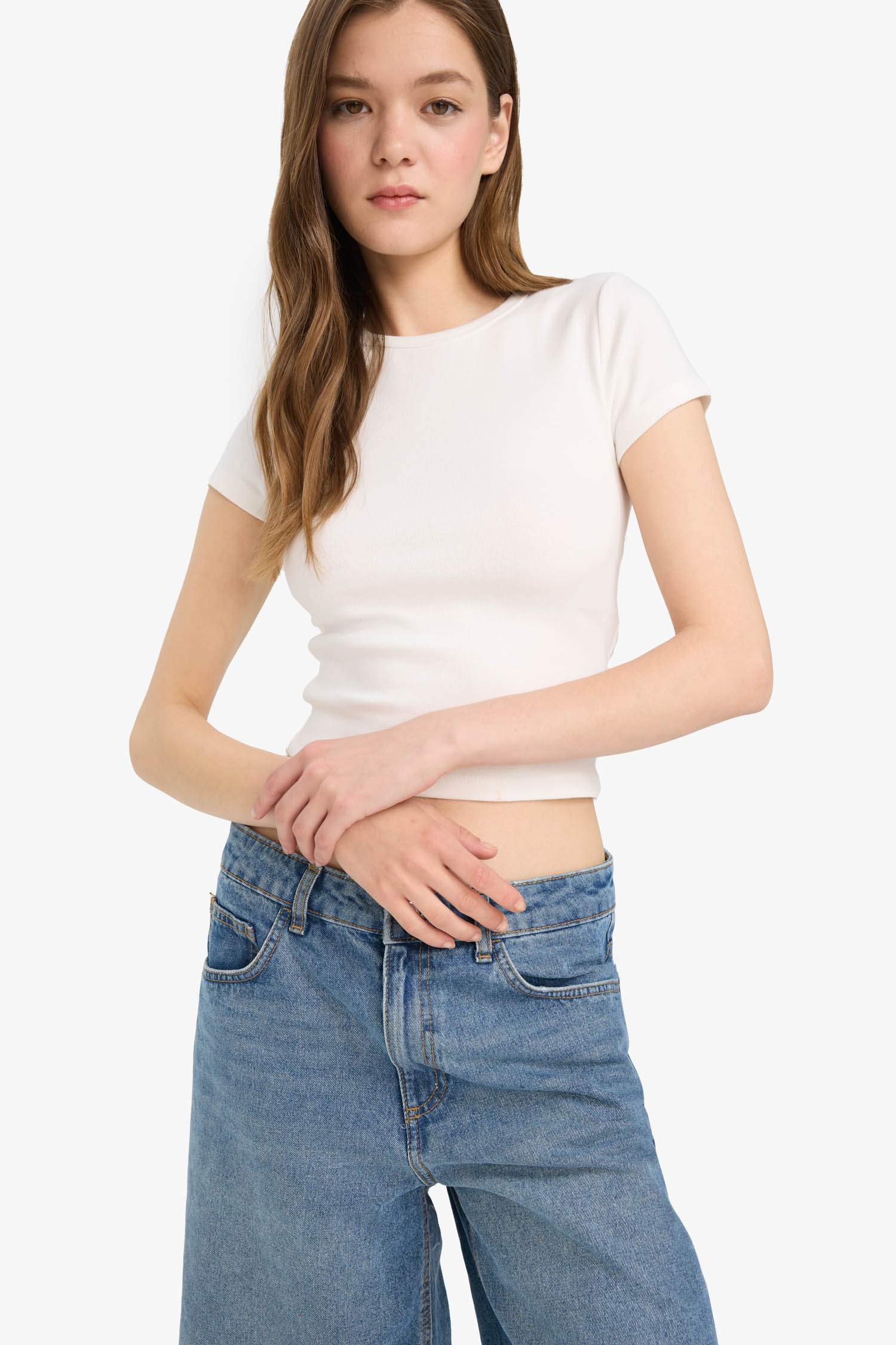 Coool Fitted Bisiklet Yaka 2'li Ribana Kısa Kollu Tişört