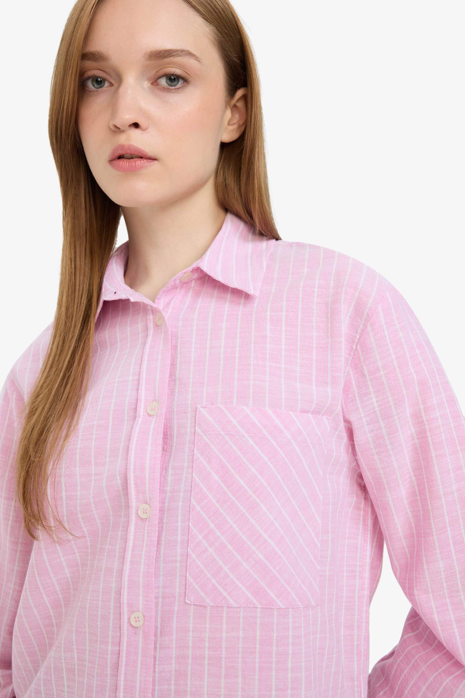 Relax Fit Çizgili Flamlı Pamuk Uzun Kollu Gömlek Tunik