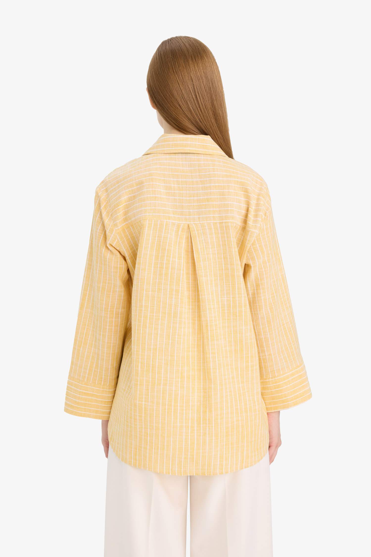 Relax Fit Çizgili Flamlı Pamuk Uzun Kollu Gömlek Tunik