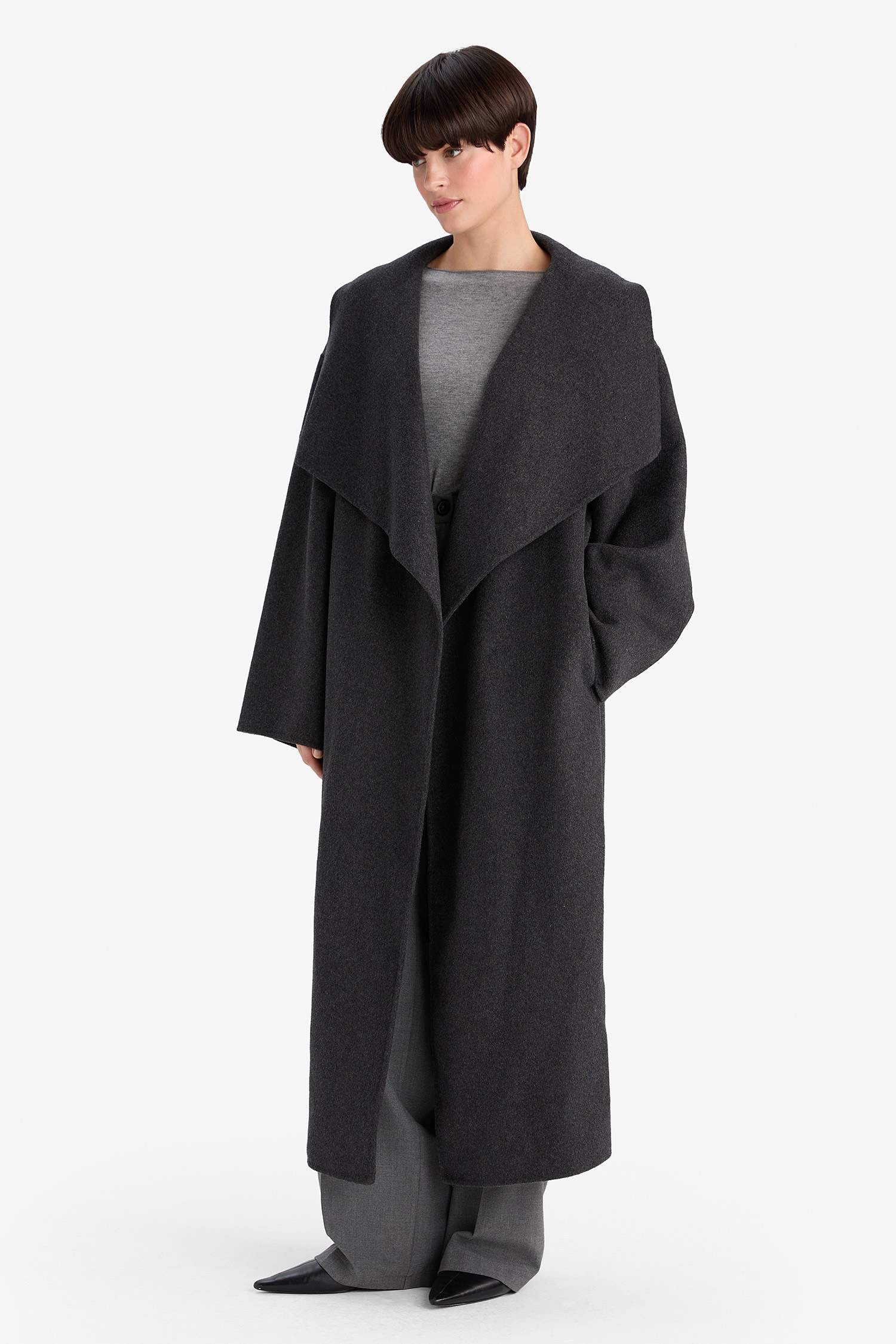 Regular Fit Düğmeli Uzun Kaşe Kaban