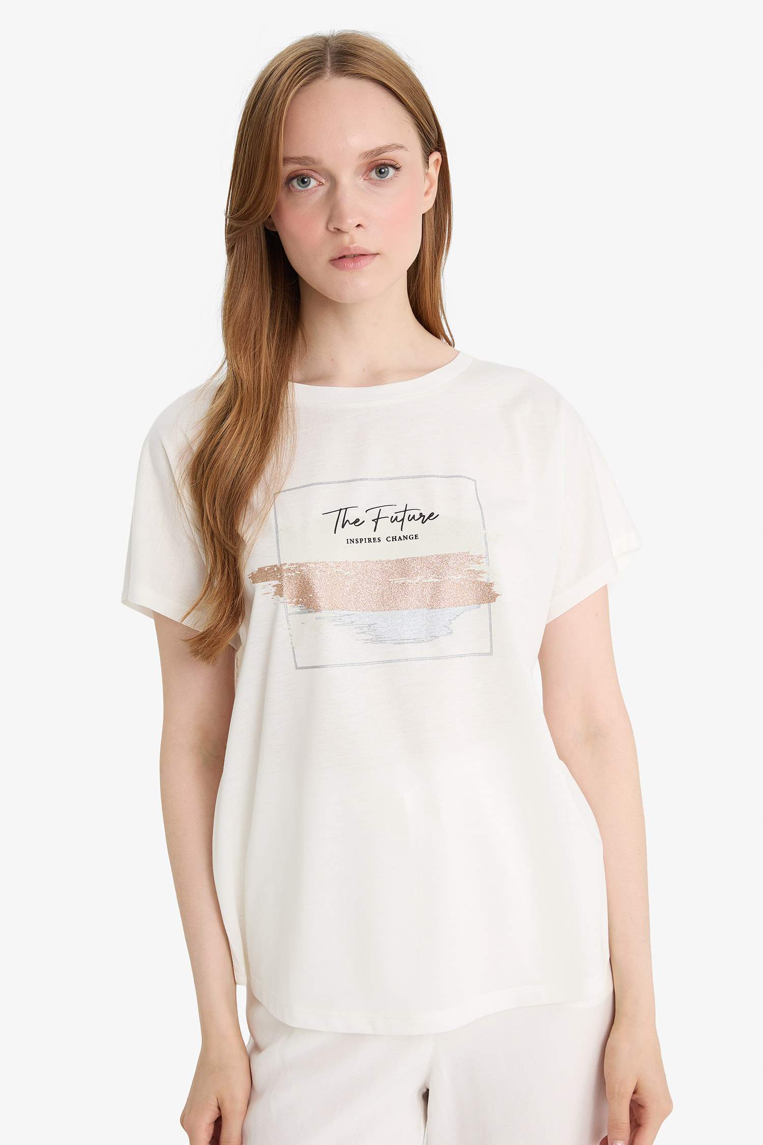 Regular Fit Bisiklet Yaka Baskılı Kısa Kollu Tişört