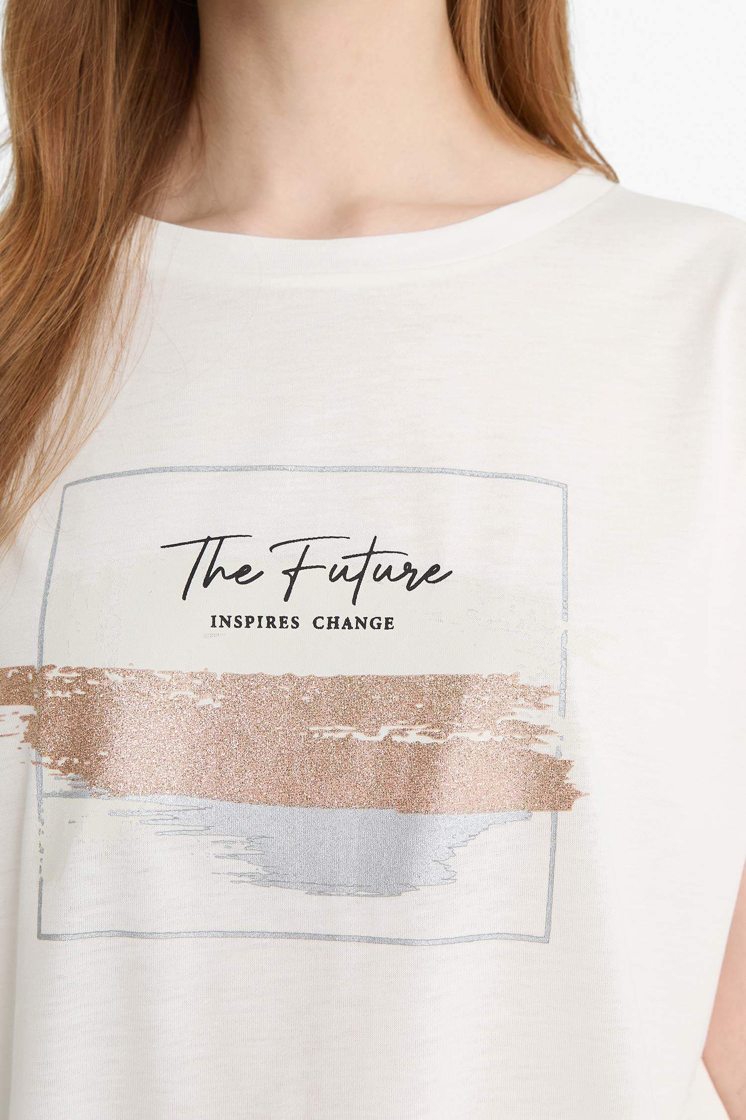 Regular Fit Bisiklet Yaka Baskılı Kısa Kollu Tişört