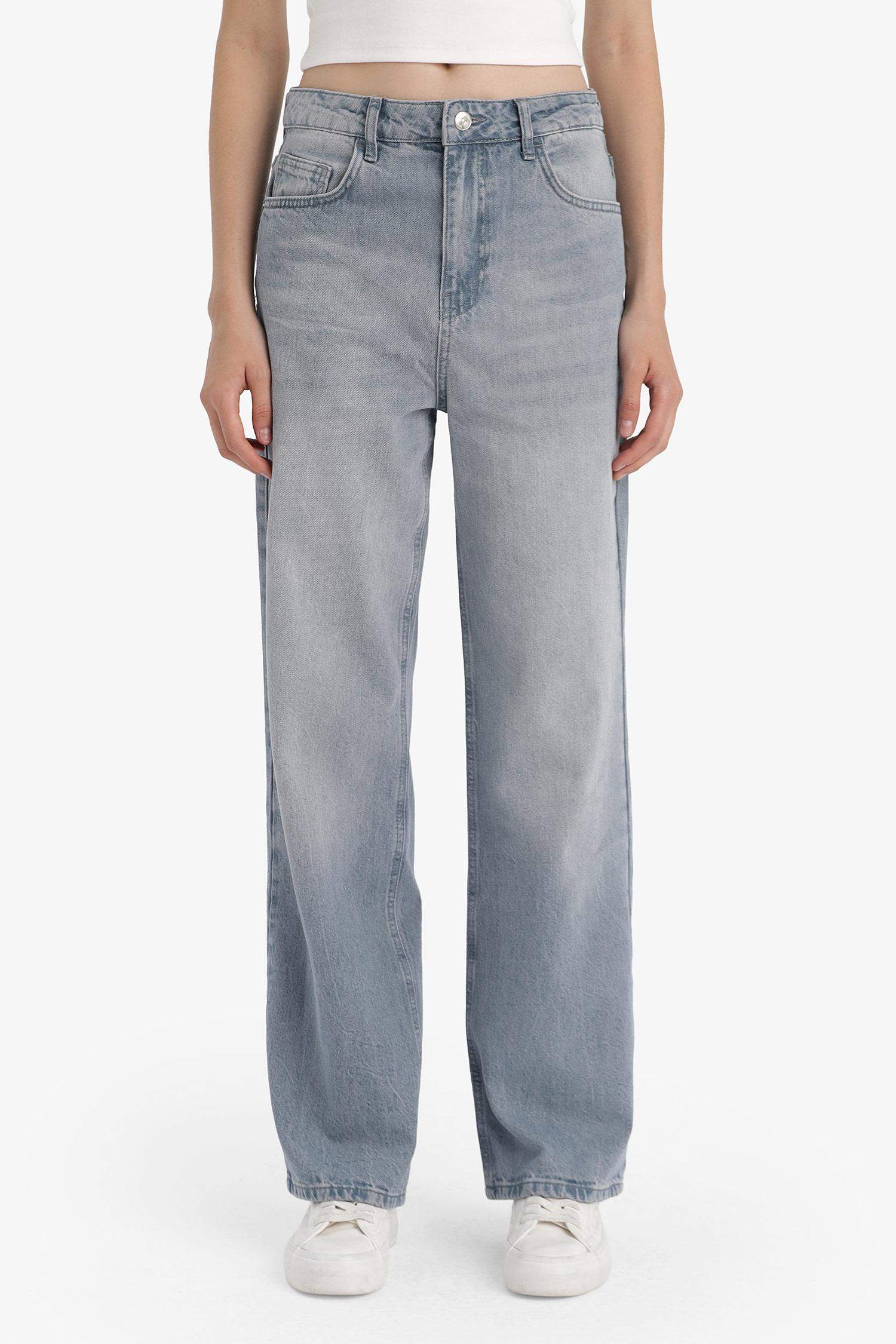 90's Wide Leg Yüksek Bel Uzun Jean Yıkamalı Pantolon