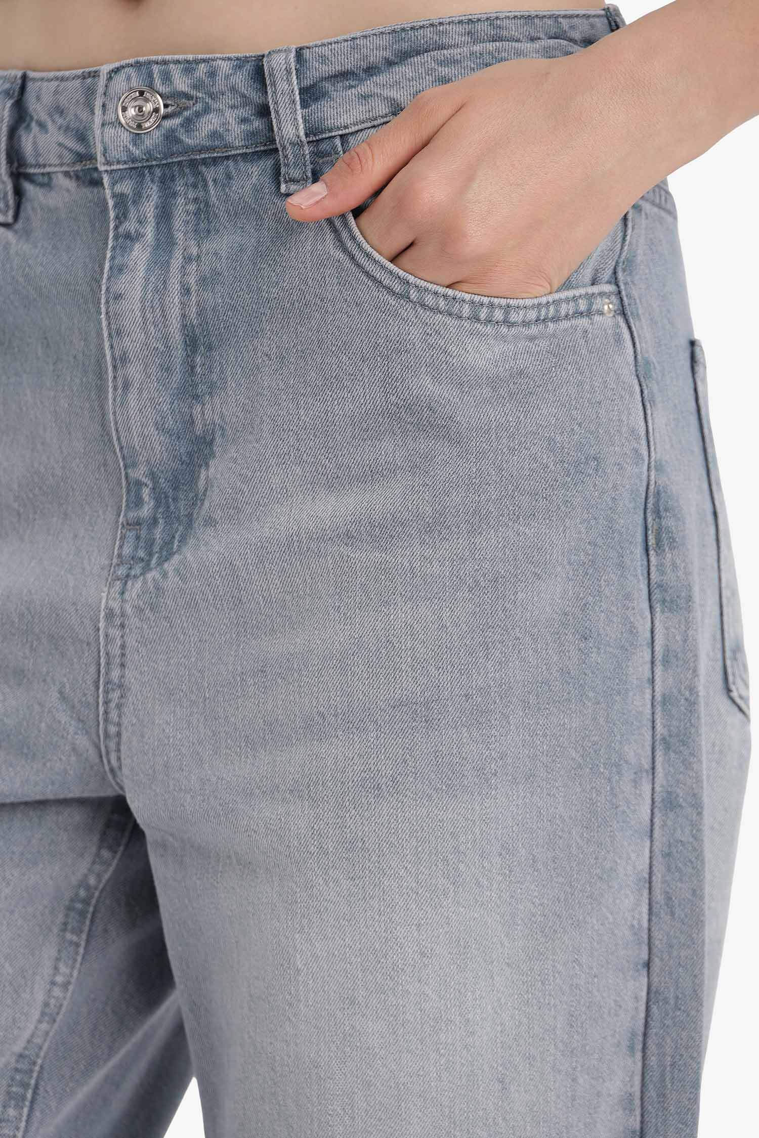 90's Wide Leg Yüksek Bel Uzun Jean Yıkamalı Pantolon