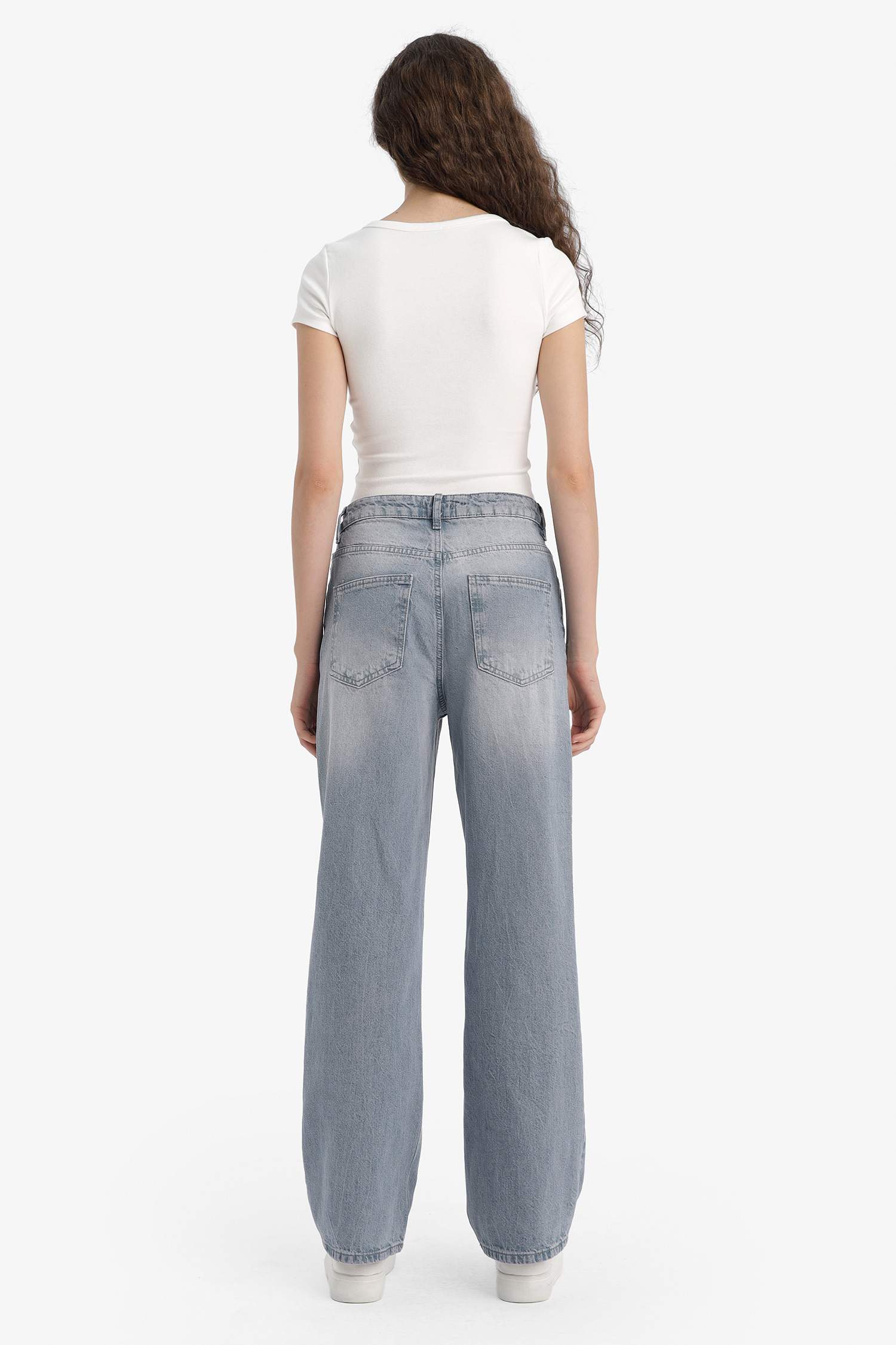 90's Wide Leg Yüksek Bel Uzun Jean Yıkamalı Pantolon