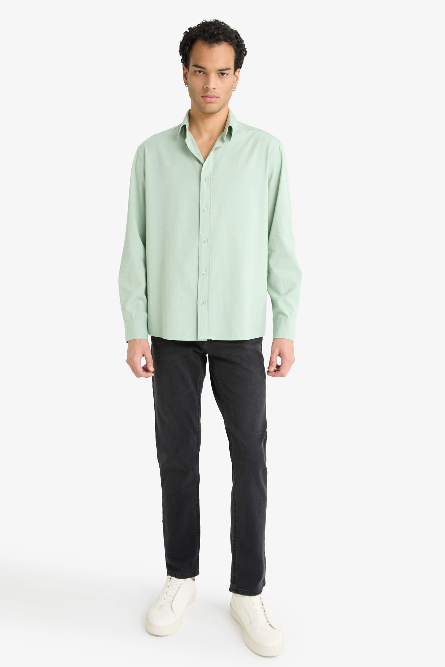 Regular Fit Polo Yaka Dokuma Uzun Kollu Gömlek