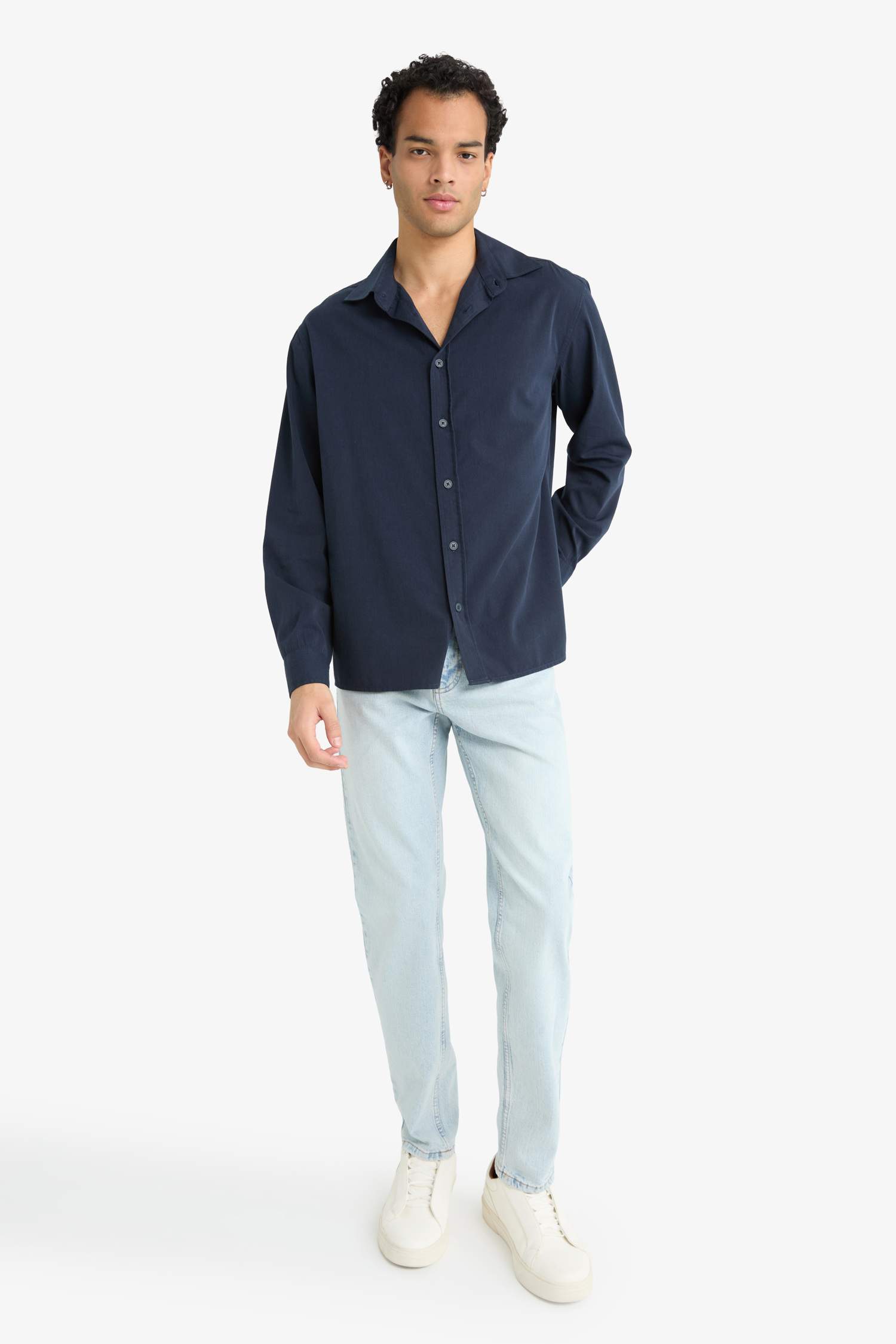 Regular Fit Polo Yaka Dokuma Uzun Kollu Gömlek