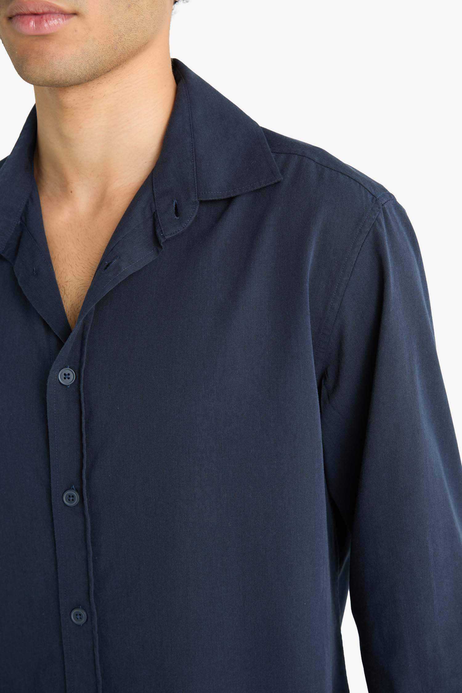 Regular Fit Polo Yaka Dokuma Uzun Kollu Gömlek