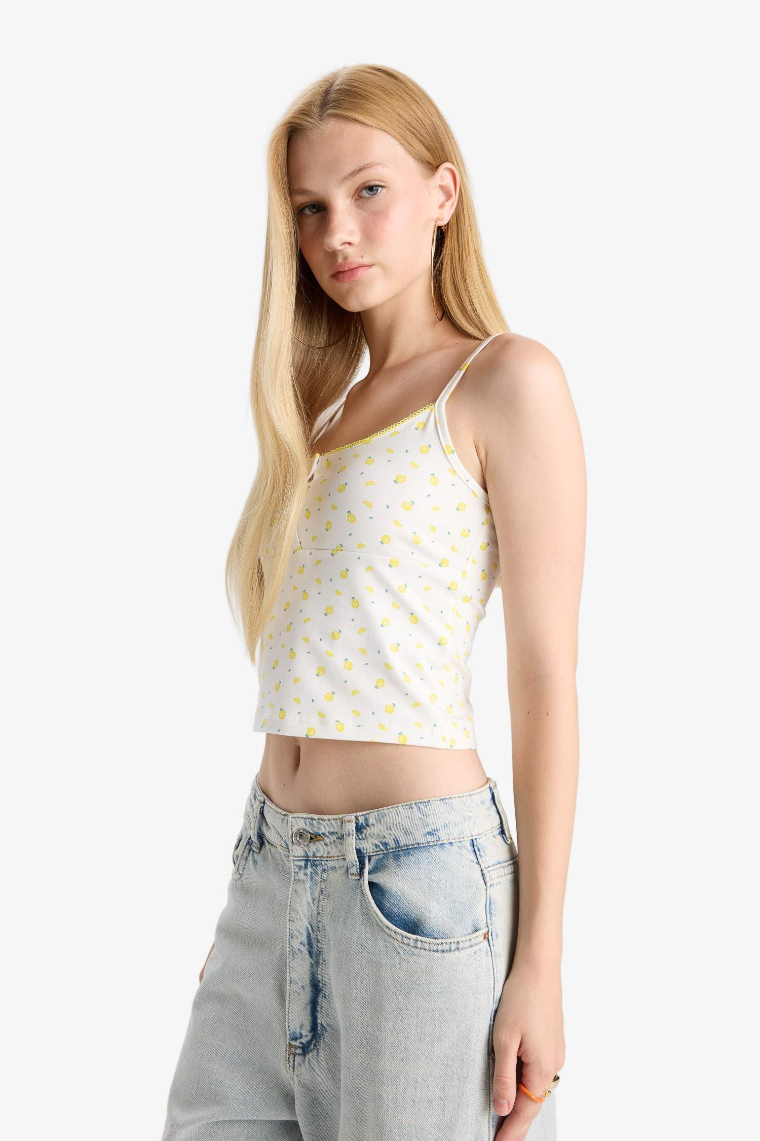 Coool Fitted Meyve Desenli Düğmeli Yaka Atlet