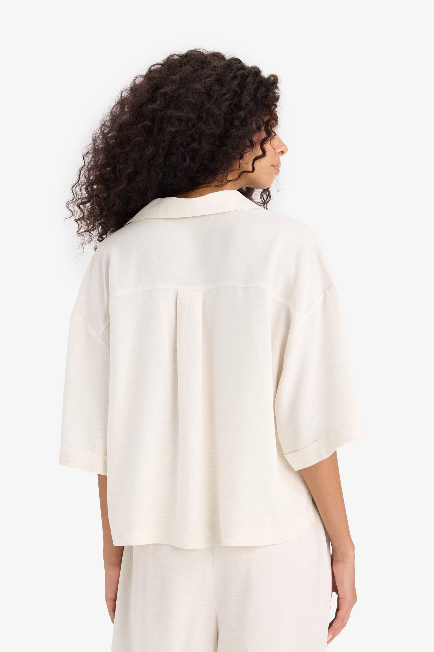 Oversize Fit Shirt Collar Linen Blended Short Sleeve Shirt