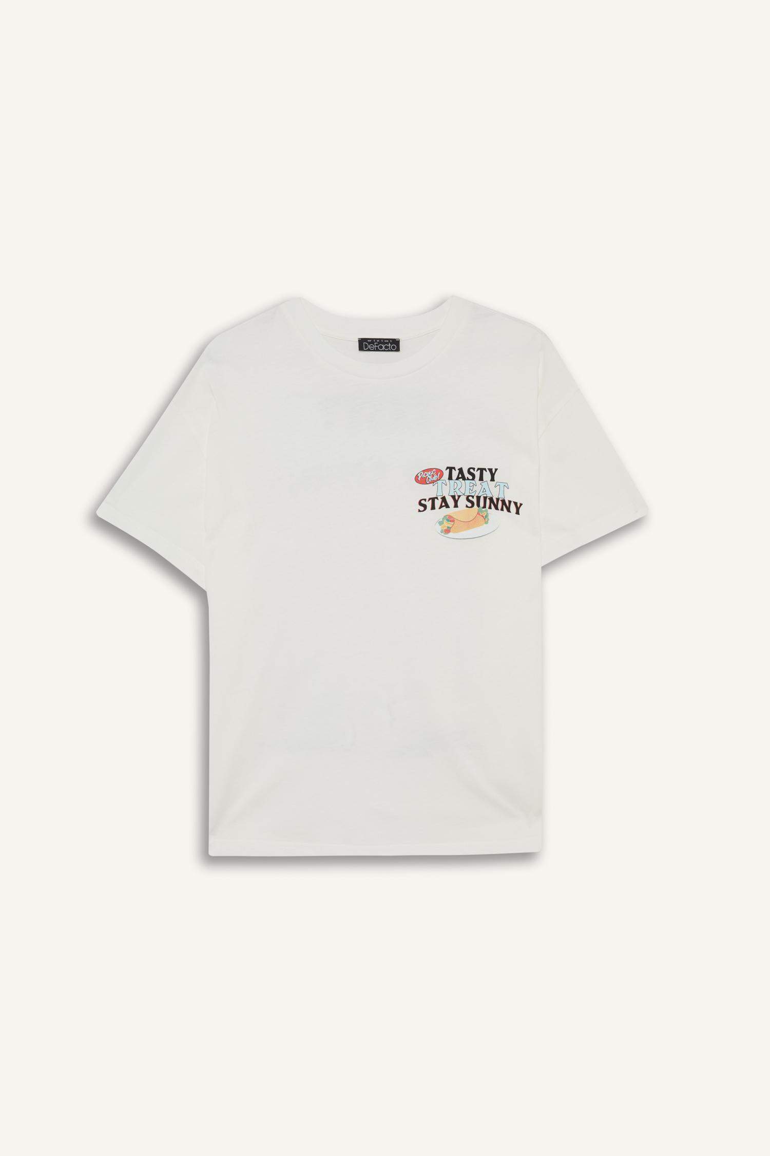 Oversize Geniş Kalıp Bisiklet Yaka Sırt Baskılı Kısa Kollu Tişört