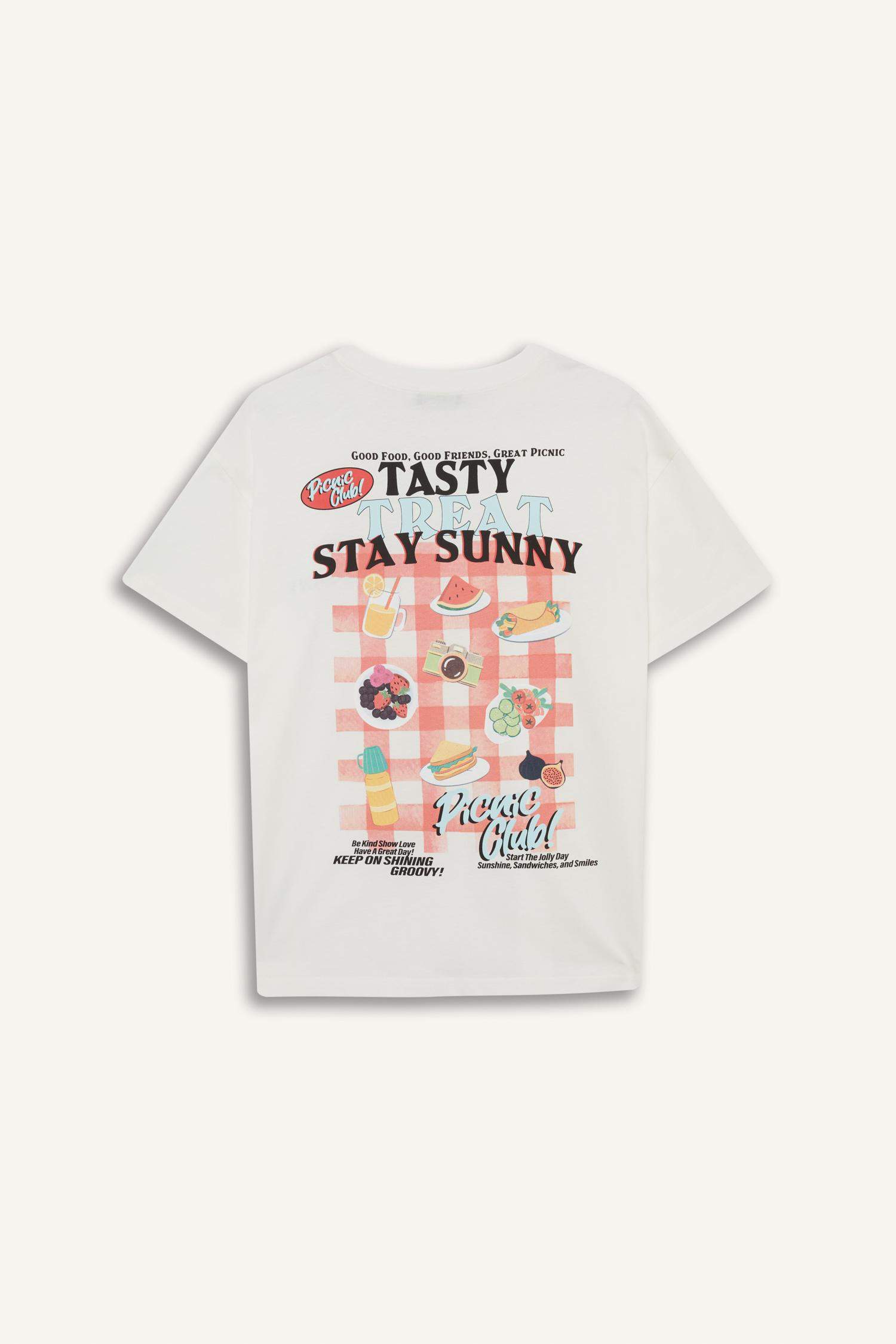 Oversize Geniş Kalıp Bisiklet Yaka Sırt Baskılı Kısa Kollu Tişört