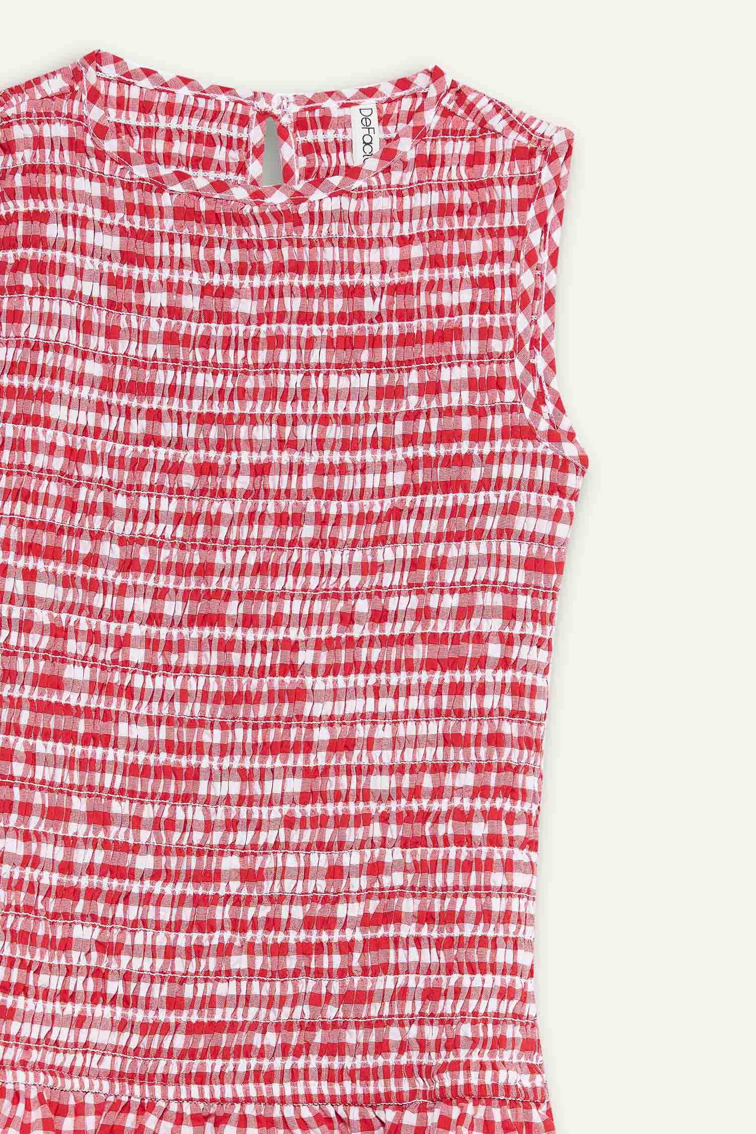 Girl Crew Neck Checkered Sleeveless Dress