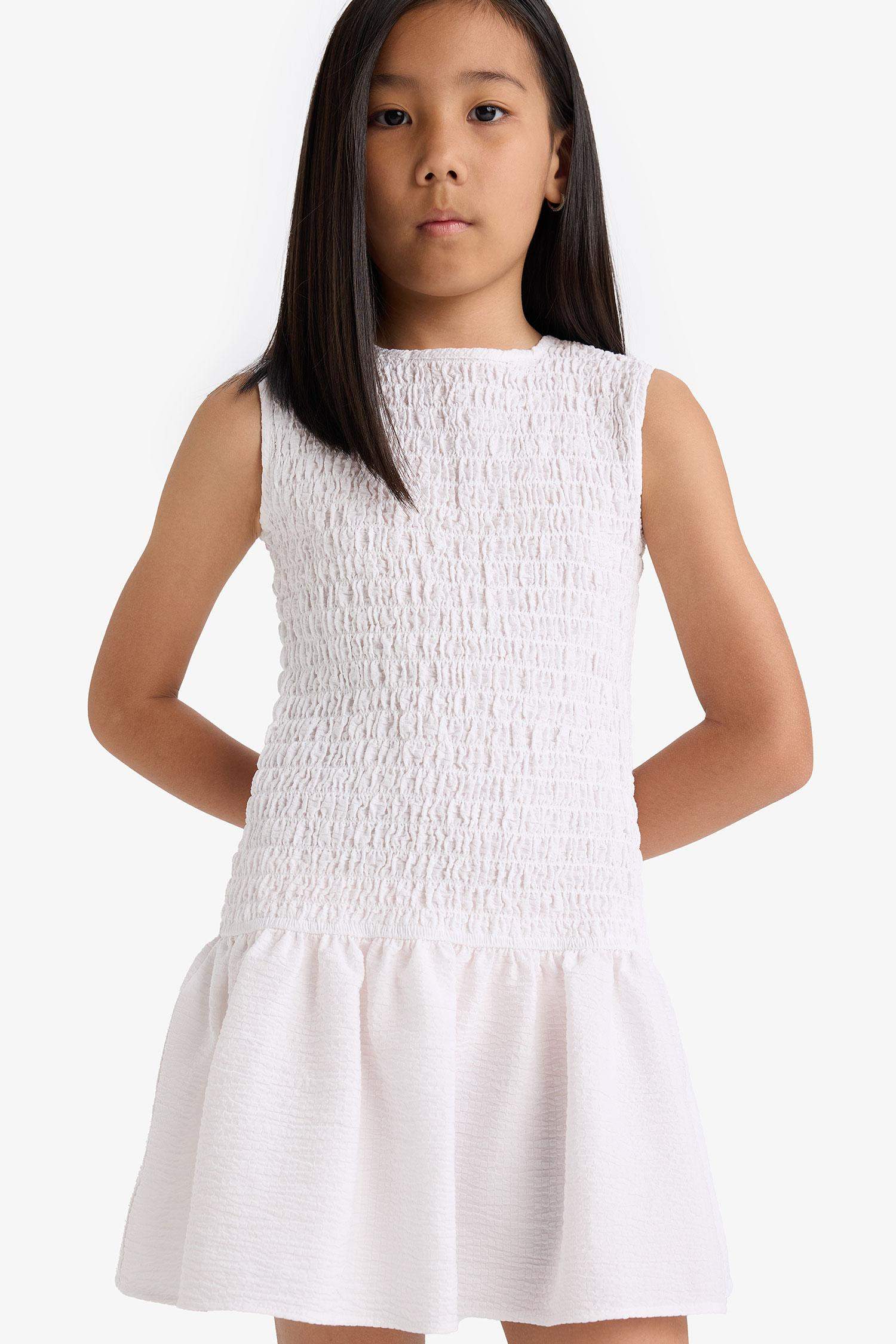 Kız Çocuk Bisiklet Yaka Kolsuz Yazlık Elbise