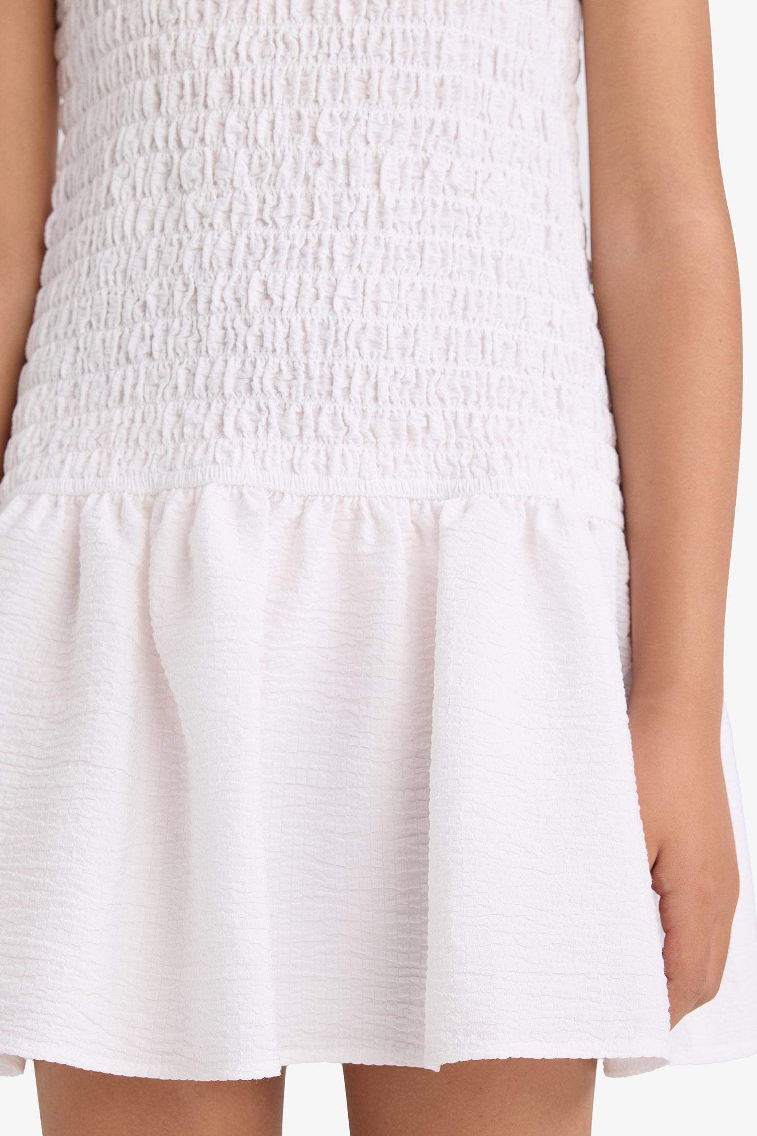 Kız Çocuk Bisiklet Yaka Kolsuz Yazlık Elbise