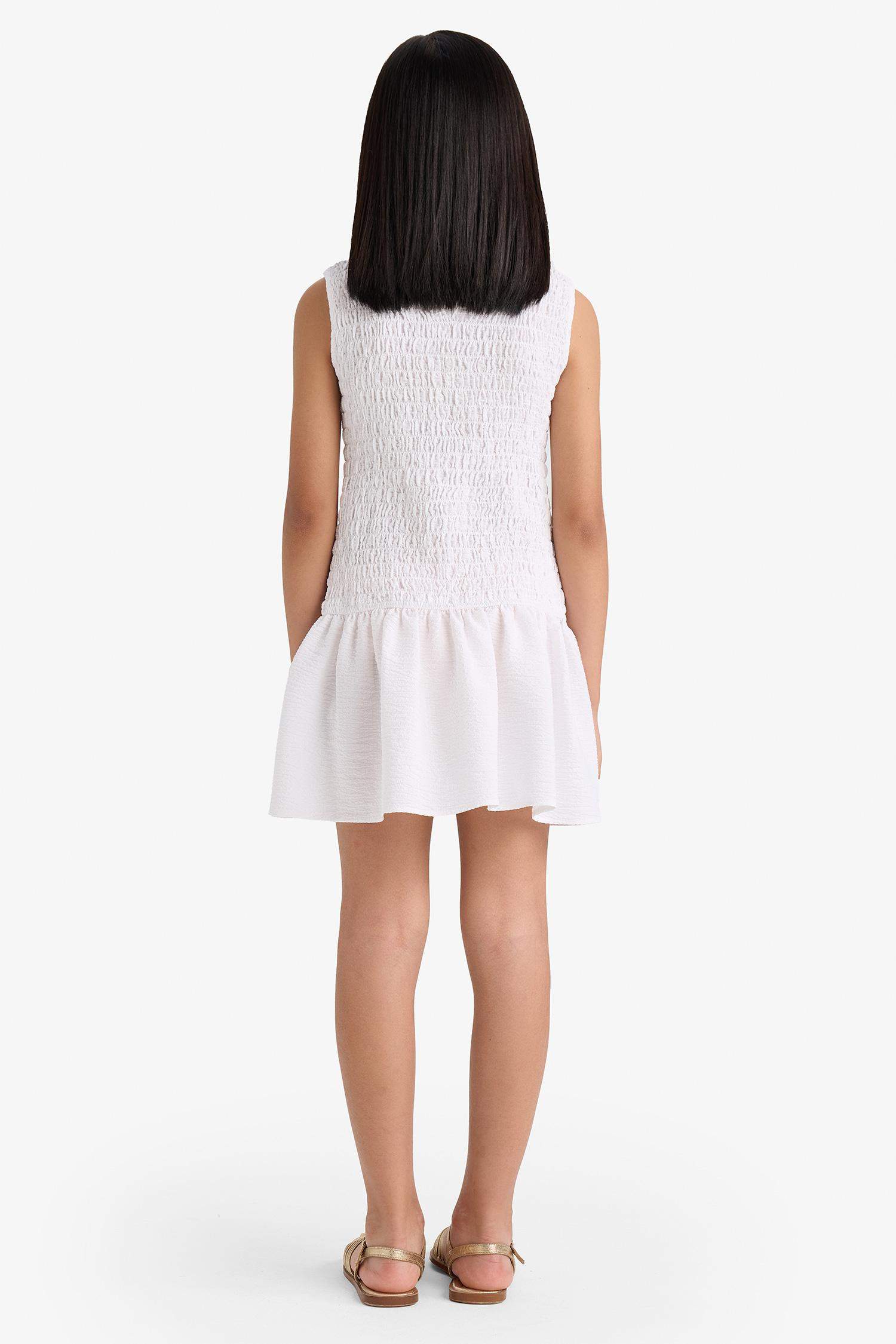 Kız Çocuk Bisiklet Yaka Kolsuz Yazlık Elbise