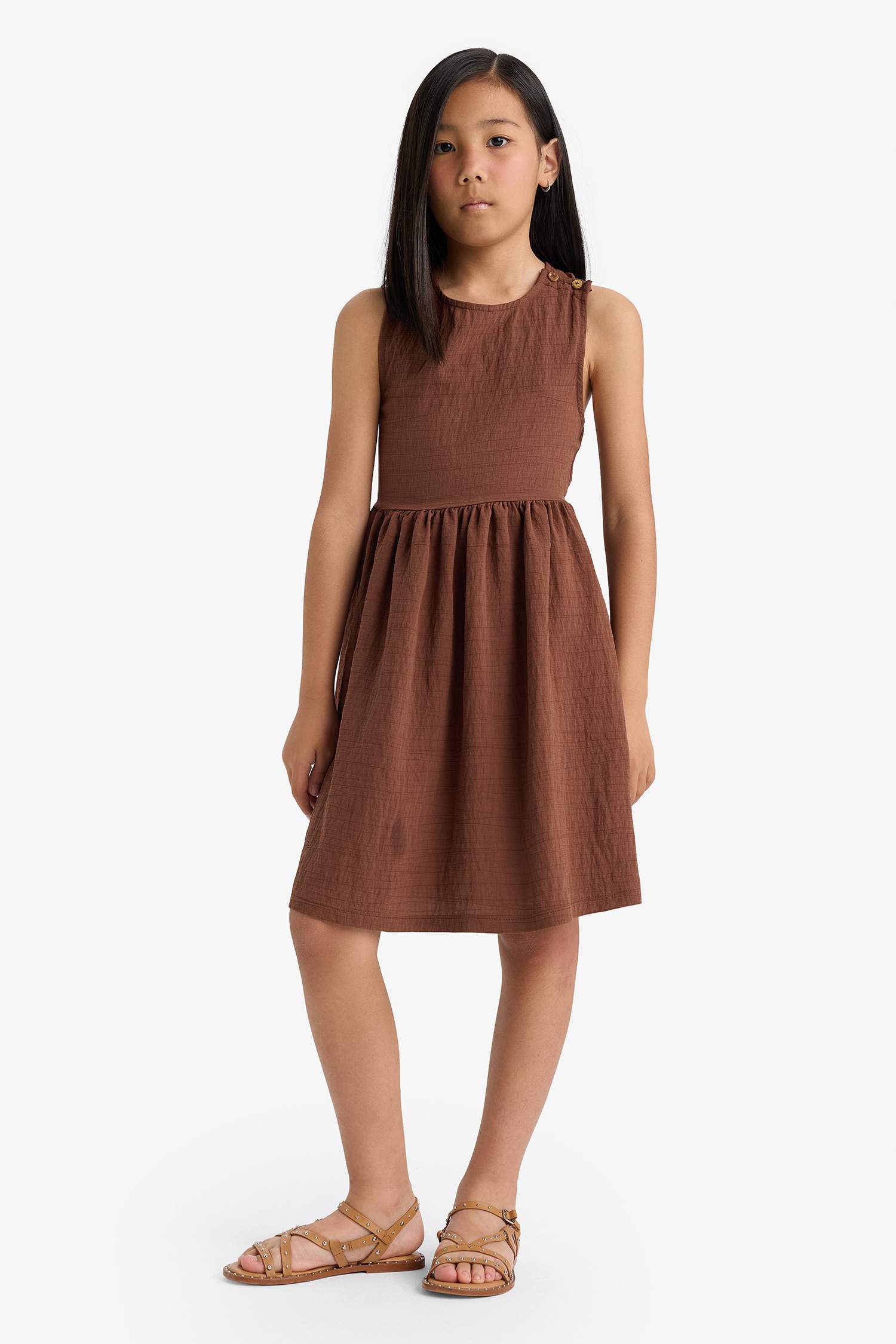 Kız Çocuk Bisiklet Yaka Askılı Yazlık Elbise