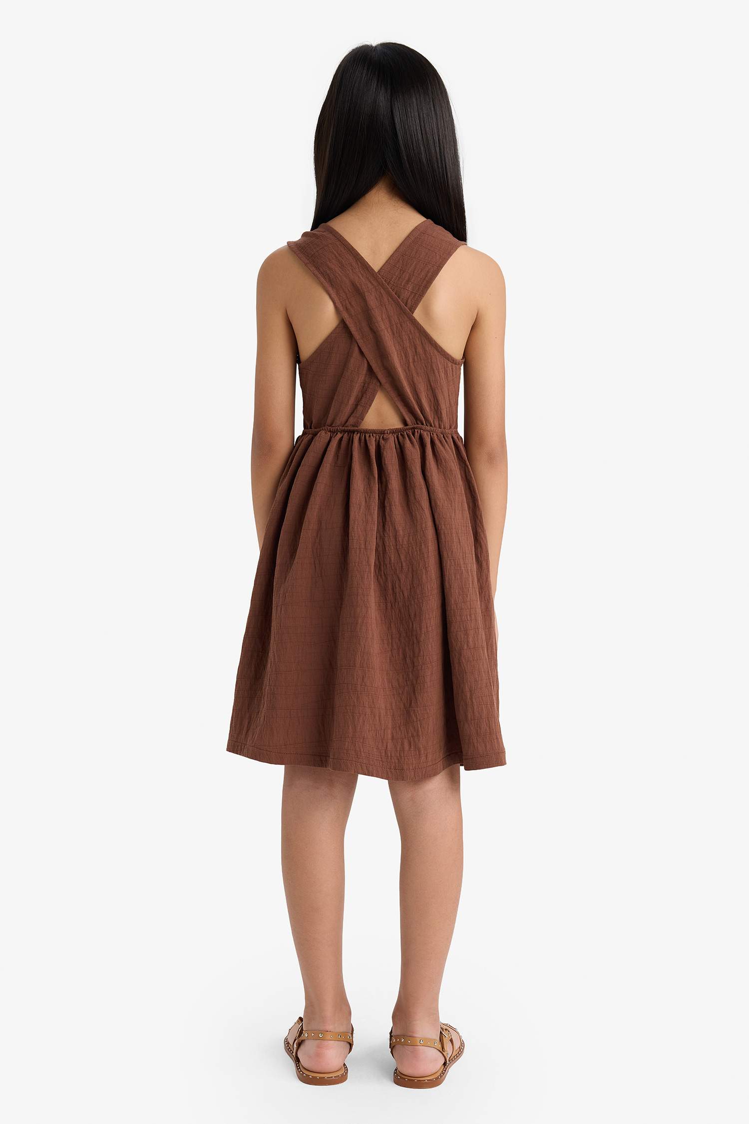 Kız Çocuk Bisiklet Yaka Askılı Yazlık Elbise