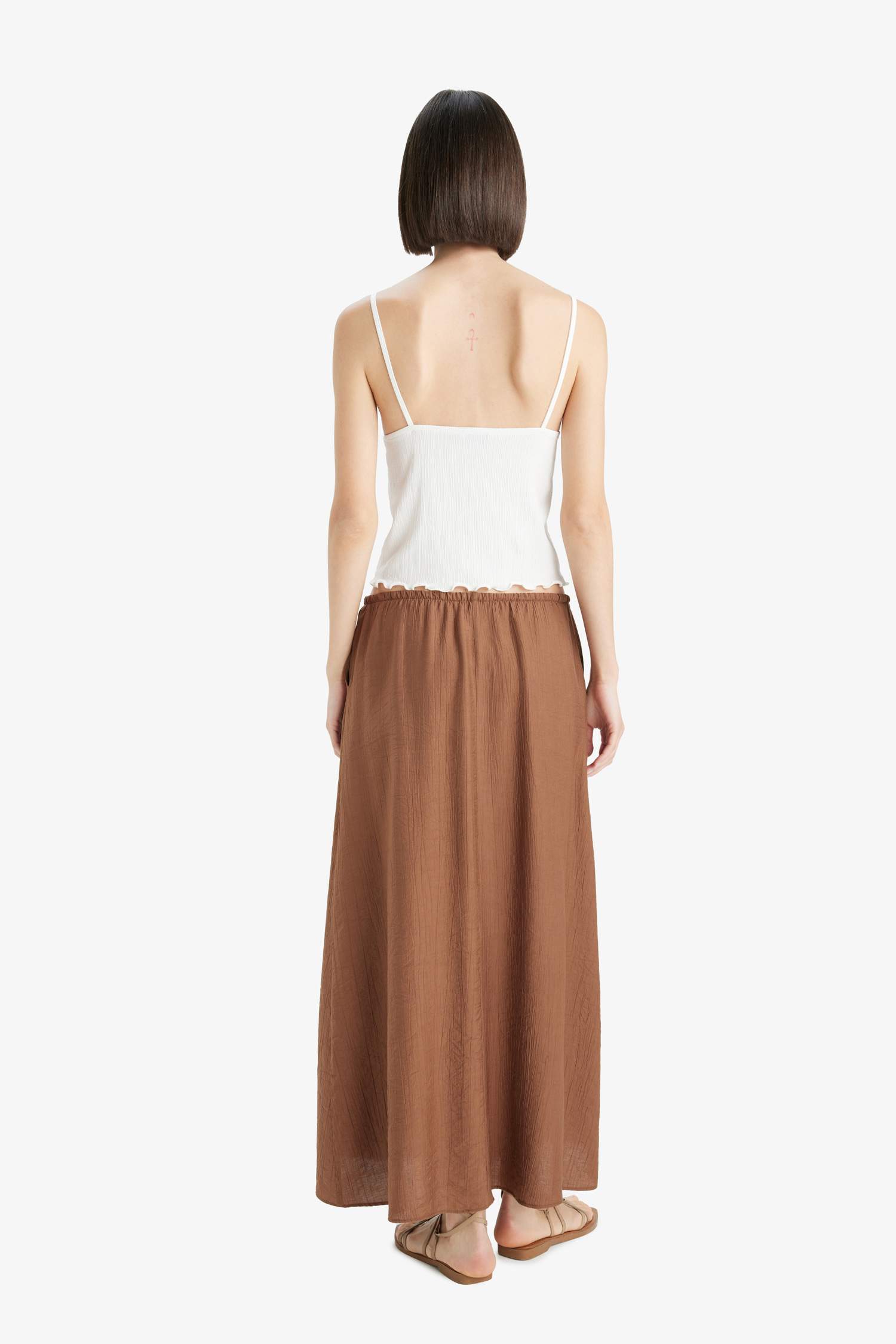 تنورة ميدي من قماش مجعد بقصة A بخصر عادي