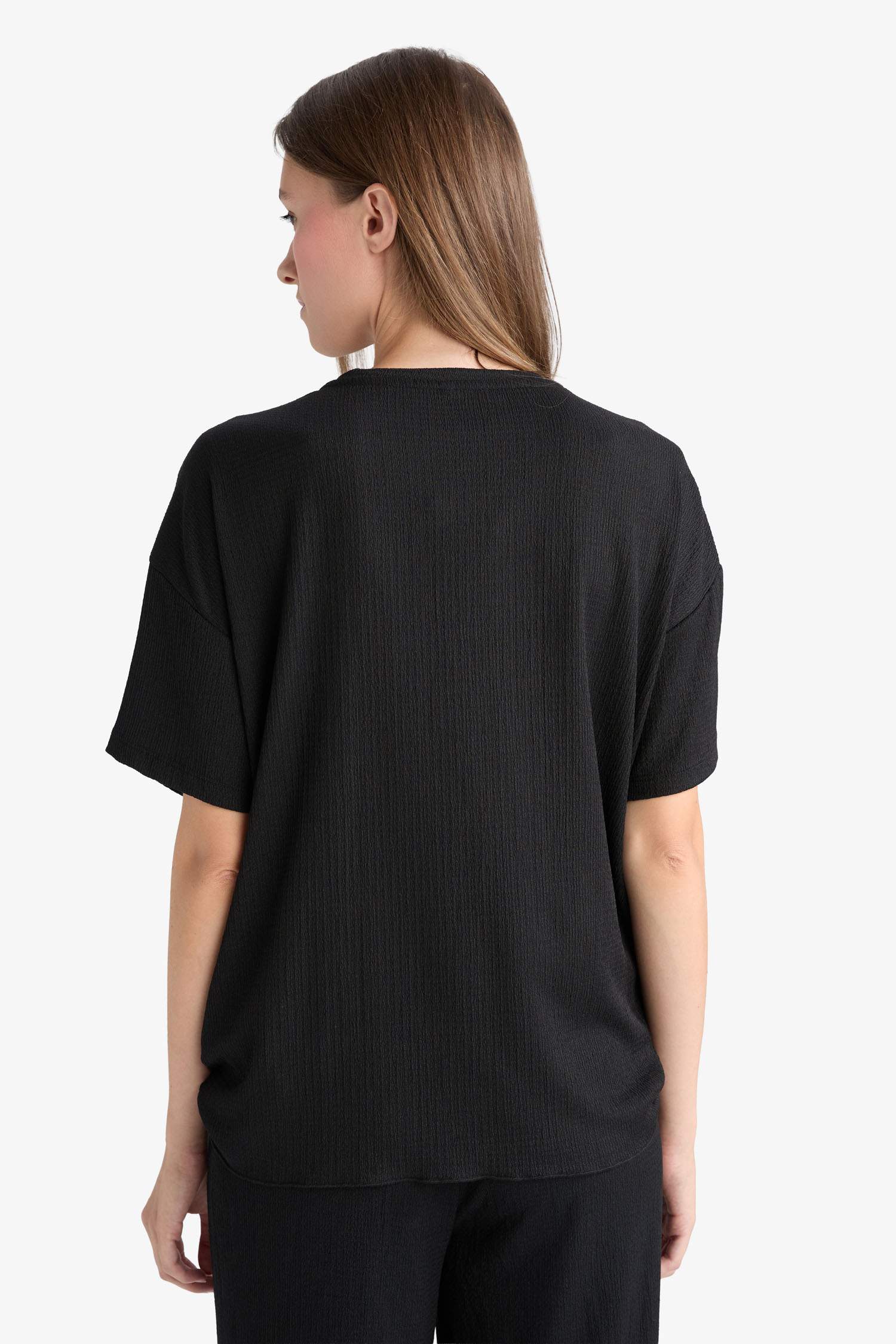 Regular Fit Bisiklet Yaka Bürümcük Kısa Kollu Tişört