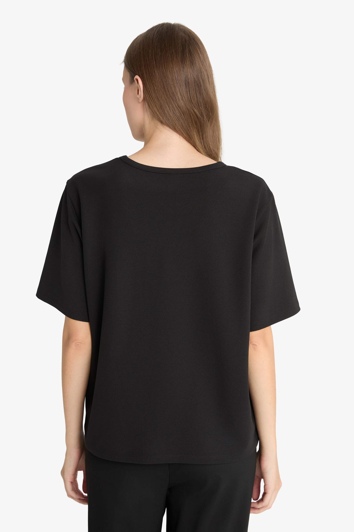 Regular Fit Crew Neck Embroidered Printed Crepe T-Shirt