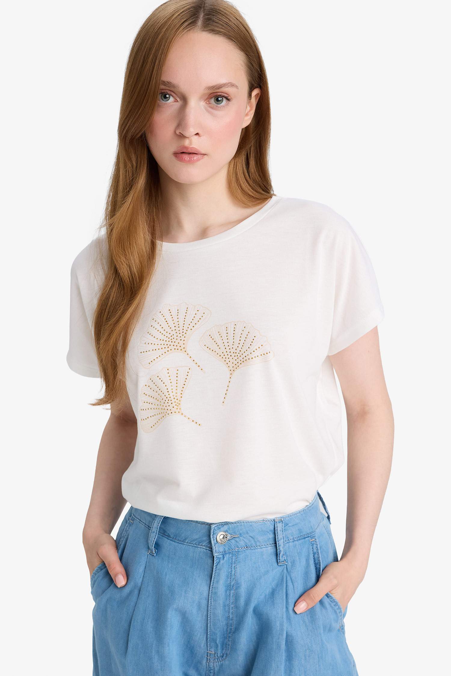 Crew Neck Stone Printed Short Sleeve T-Shirt