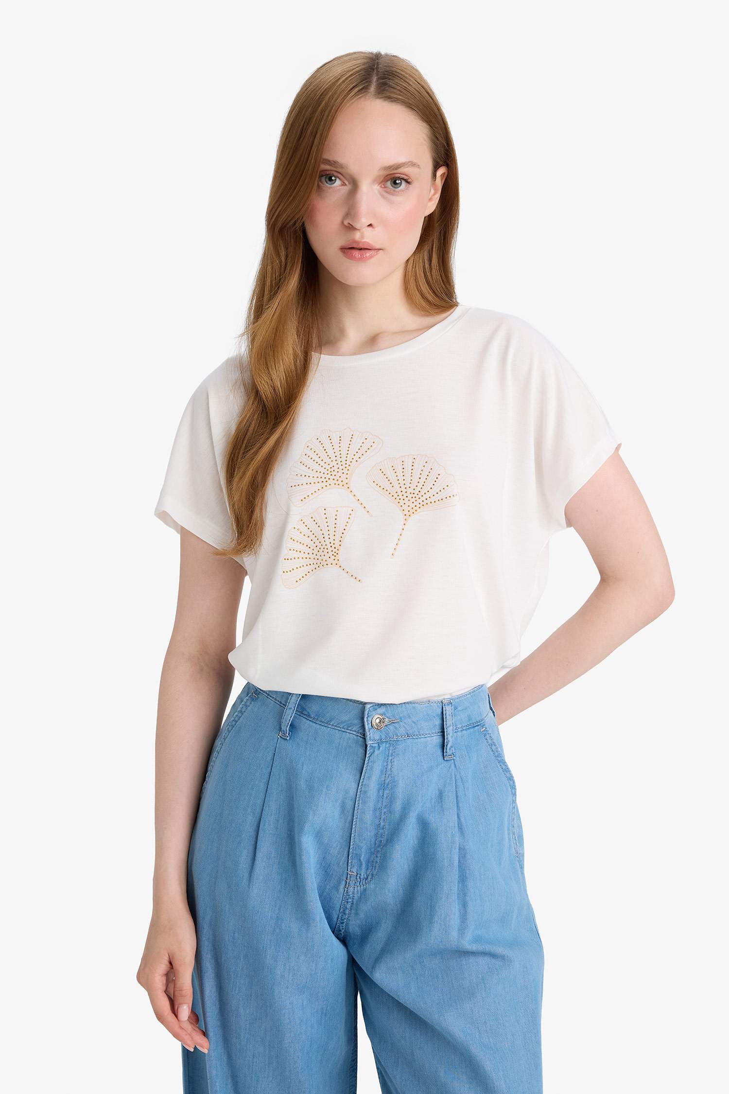 Crew Neck Stone Printed Short Sleeve T-Shirt