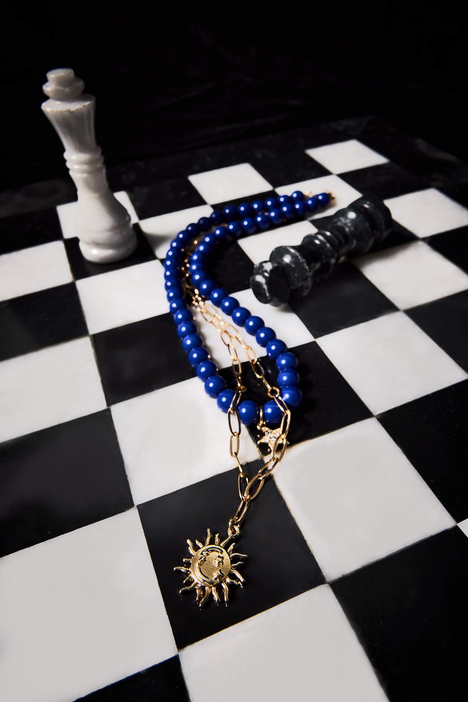 Kadın 2'li Lacivert Taşlı Gold Kolye