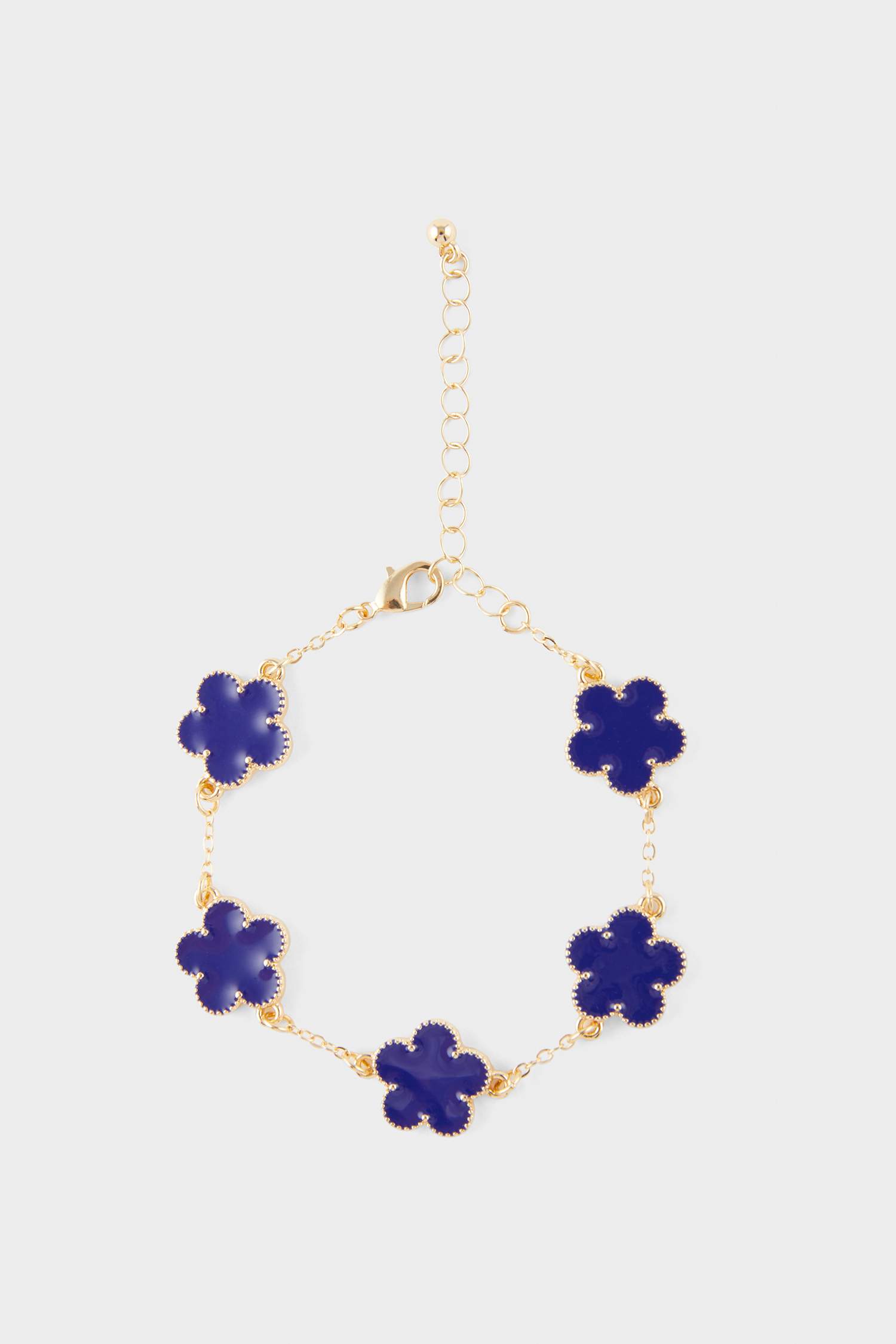 Bracelet doré avec fleurs bleu marine pour femme