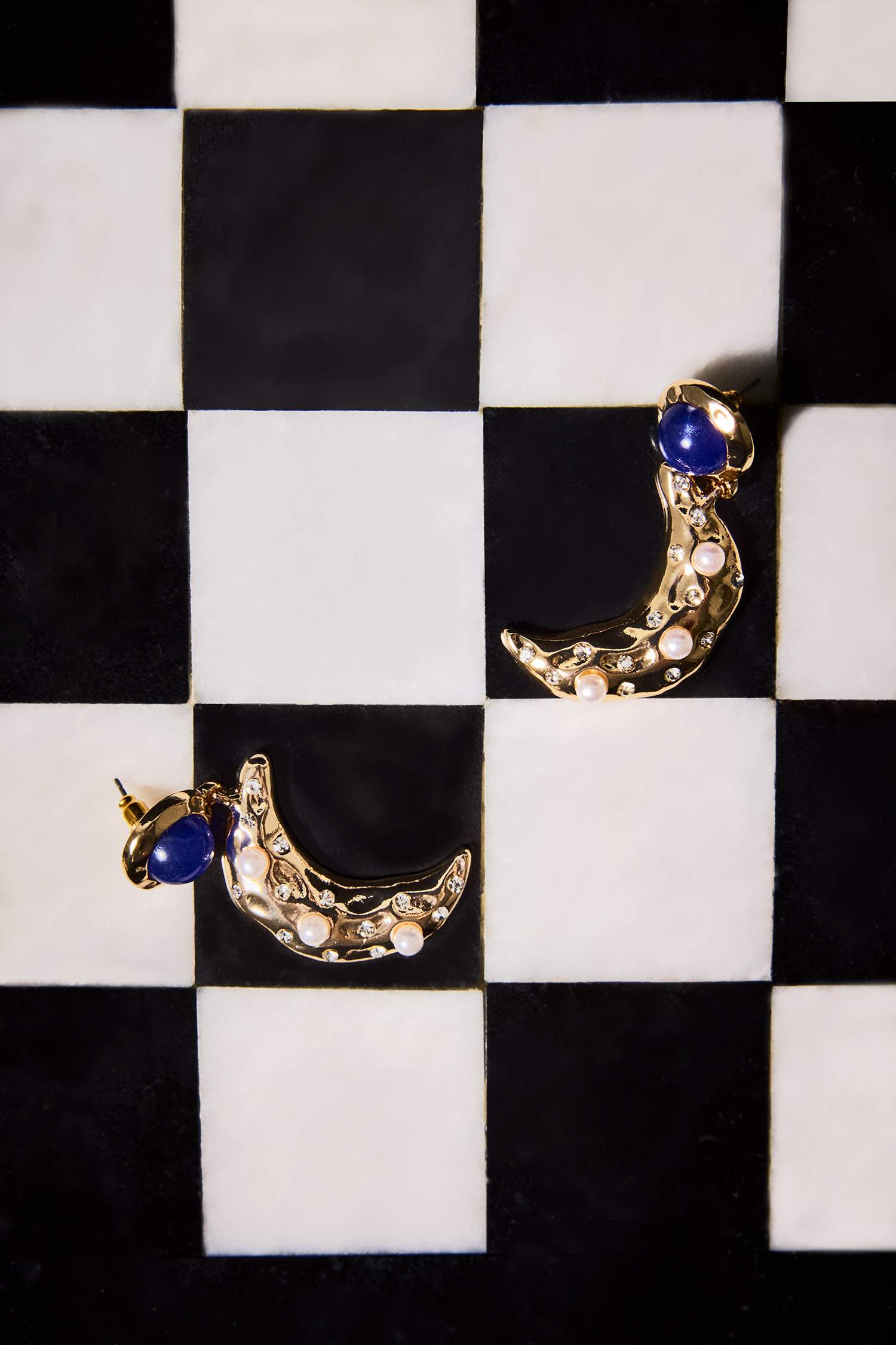 Kadın Mavi Taşlı Gold Küpe