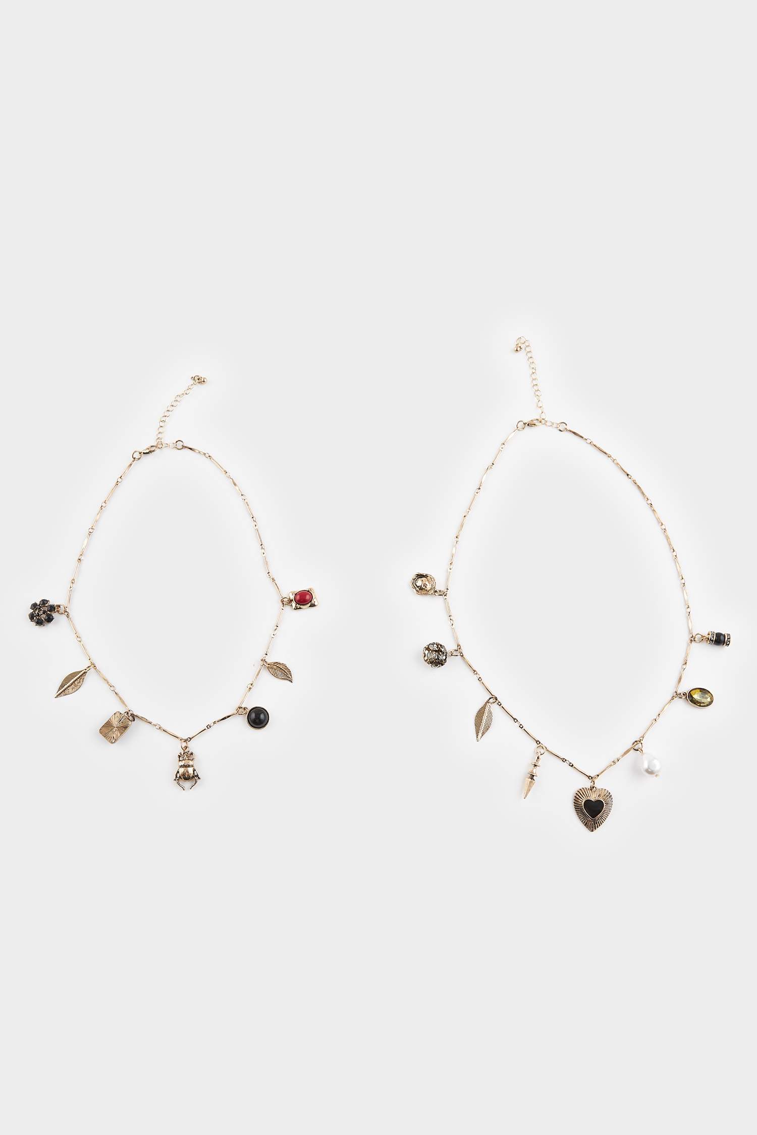 Kadın 2'li Charmlı Gold Kolye