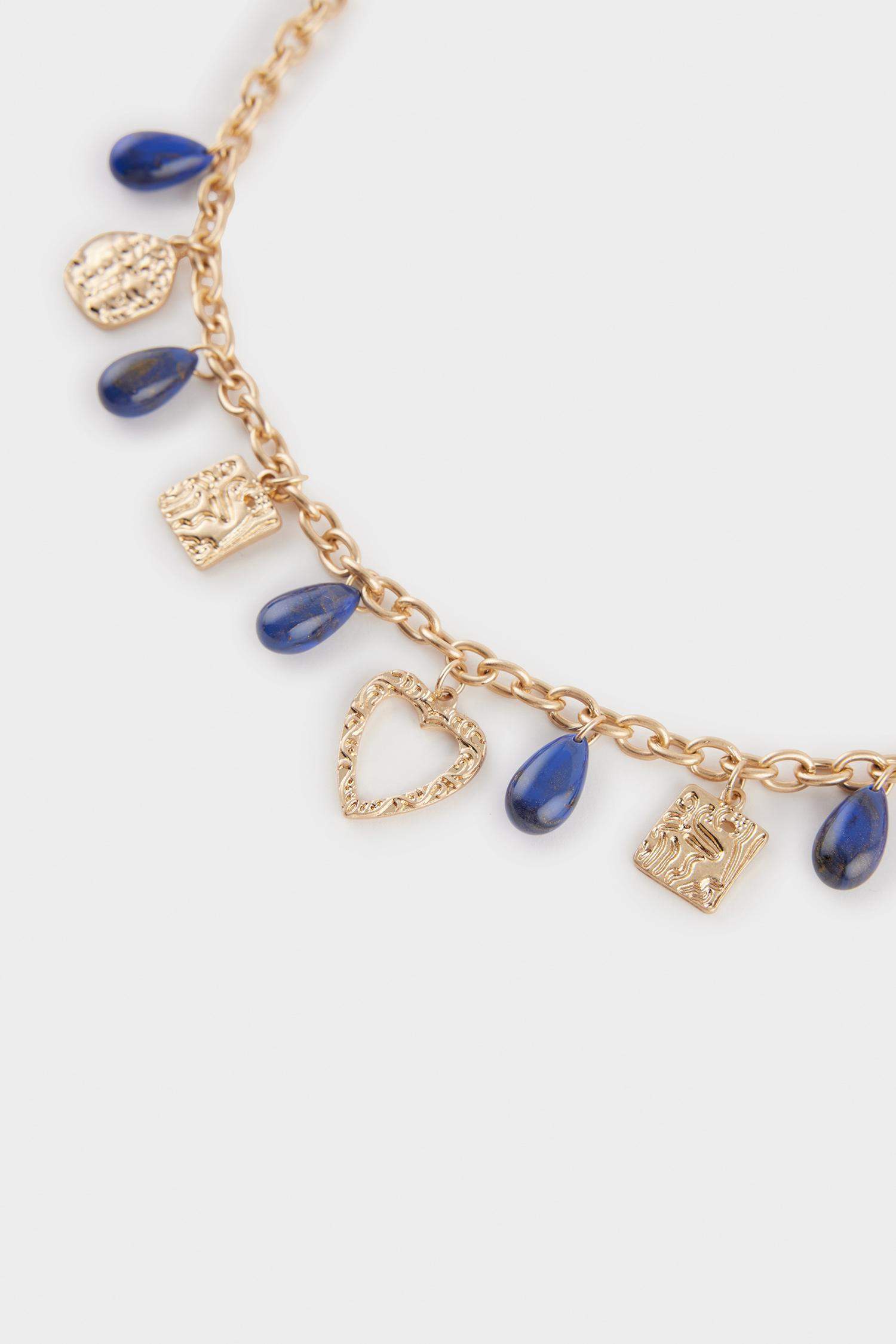 Kadın Mavi Taşlı Kalpli Gold Kolye