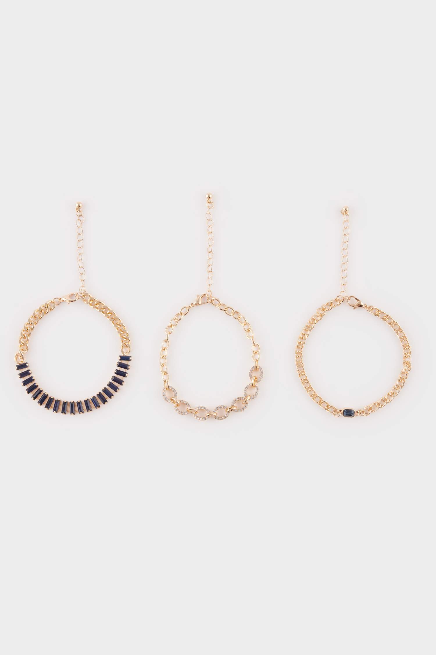 Kadın 3'lü Taşlı Gold Bileklik