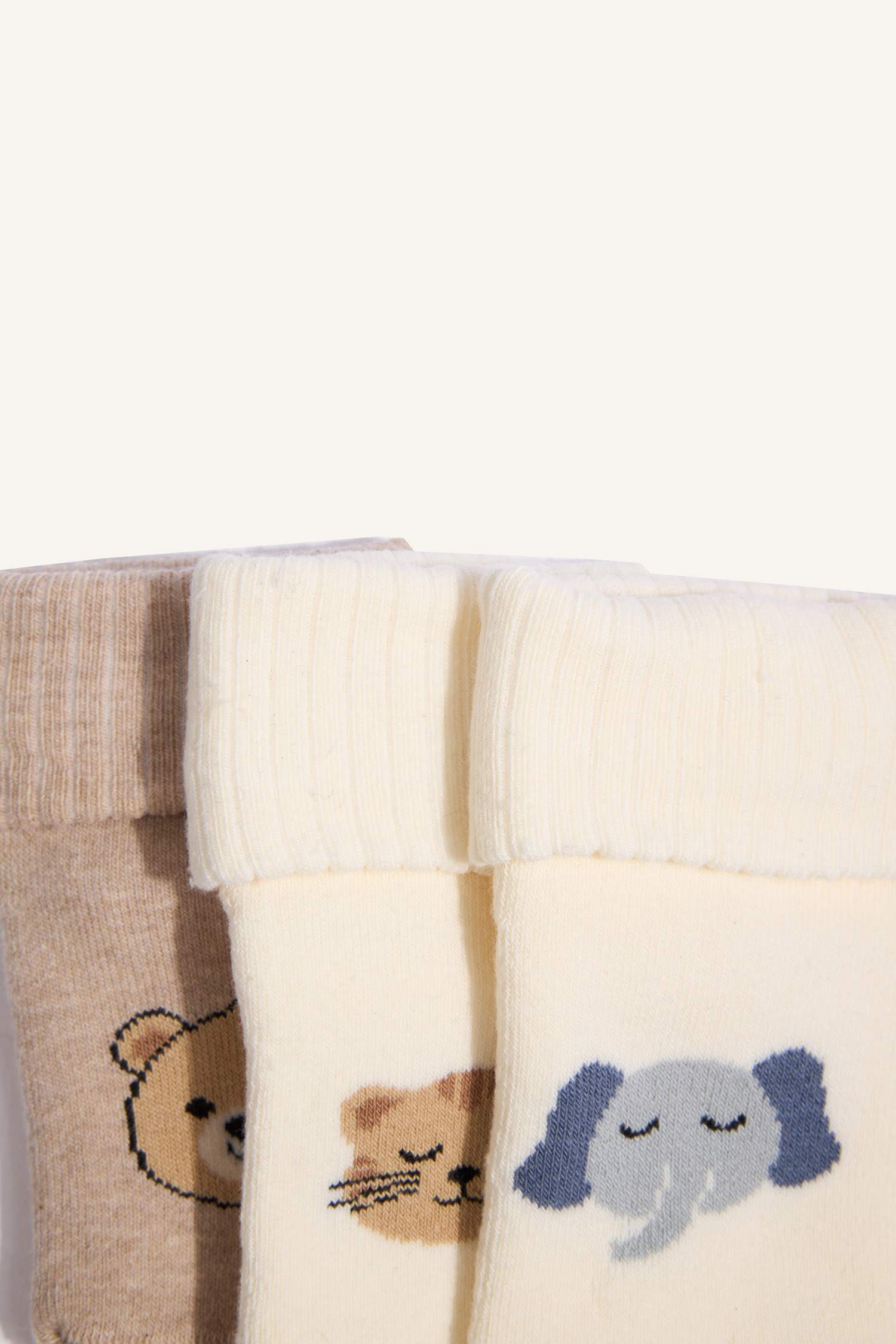 Erkek Bebek Kaydırmaz Taban 3'lü Pamuklu Uzun Çorap