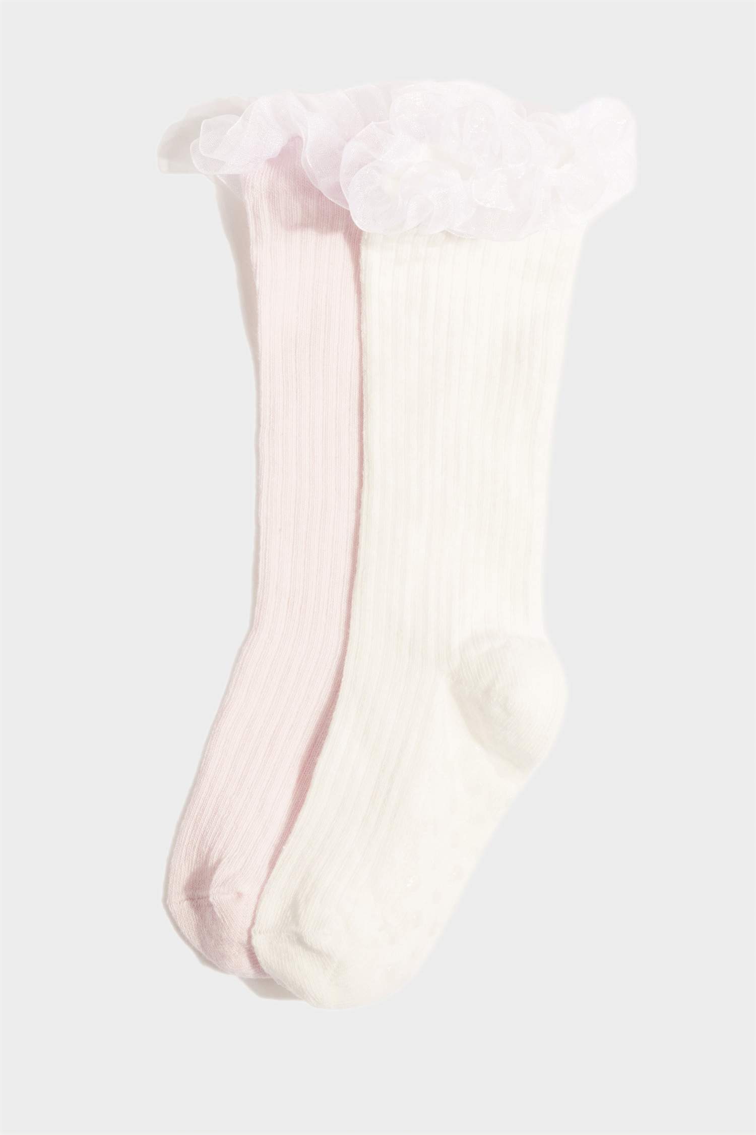 Kız Bebek Kaydırmaz Taban 2'li Pamuklu Diz Altı Çorap