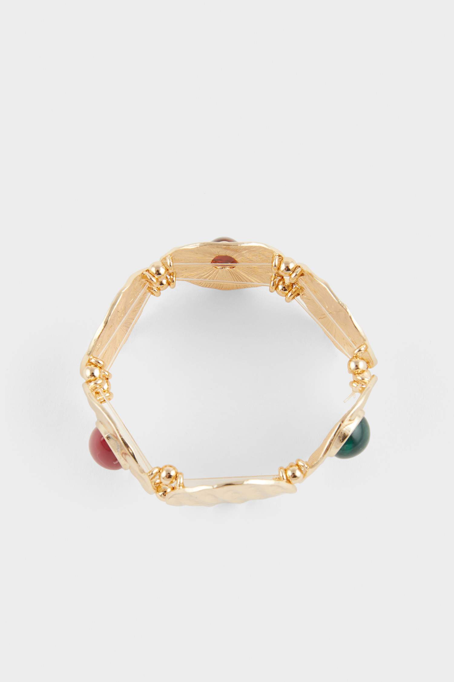 Woman Golden Bangle Bracelet With Green And Burgundy Stones