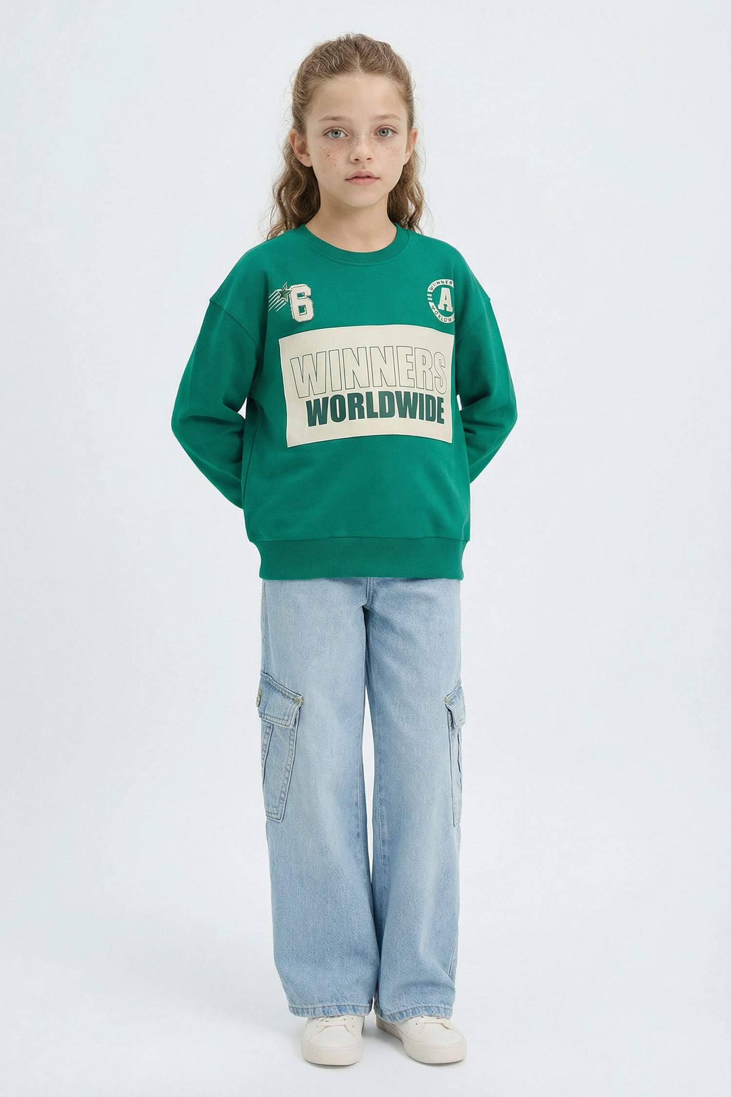 Girl Relax Fit Crew Neck Slogan Printed Sweatshirt